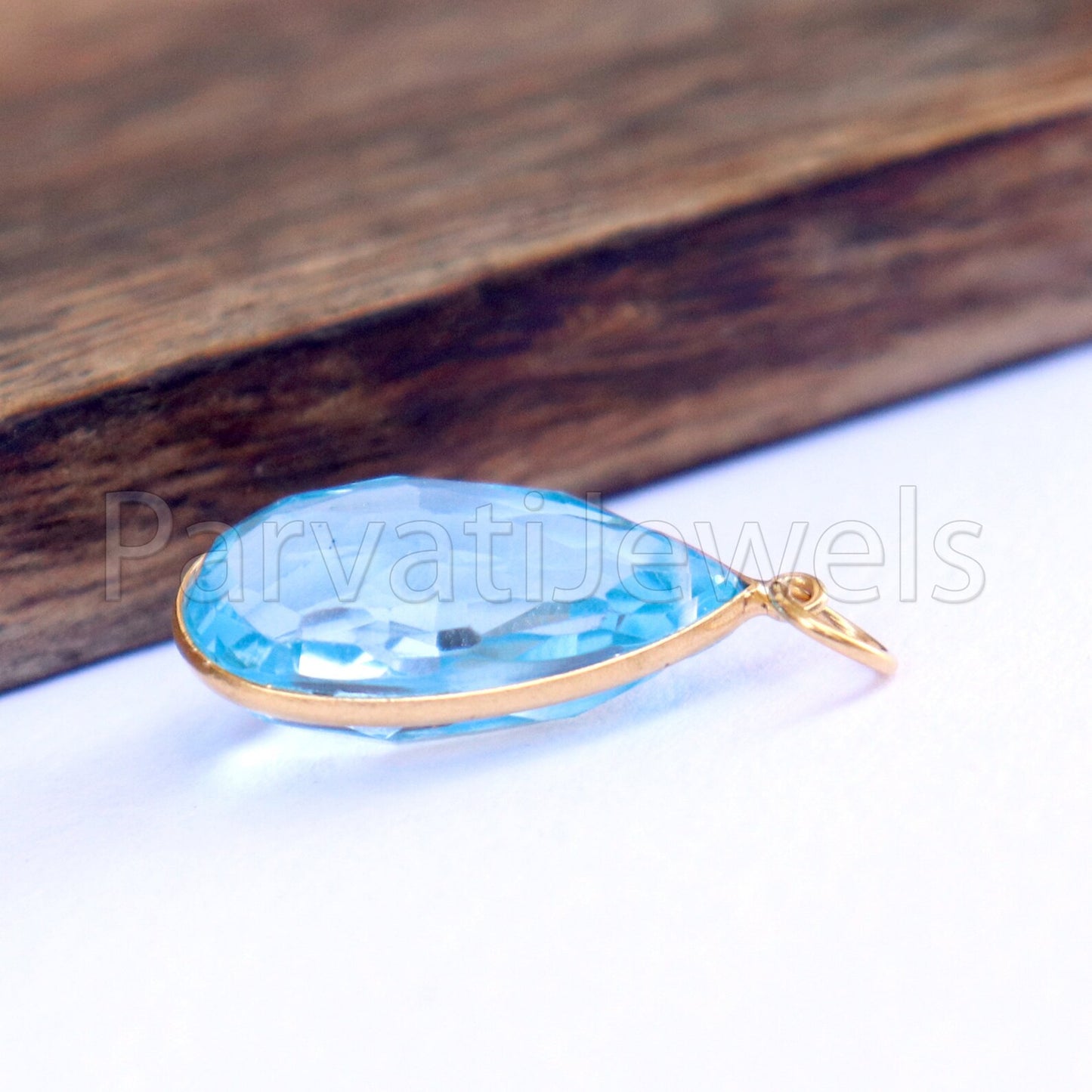 Blue Topaz Charm, 18k Solid Gold Charm, Natural Blue Topaz Charm, Gold Charm, Charm Pendant, Charm Necklace, Handmade Gold Charm