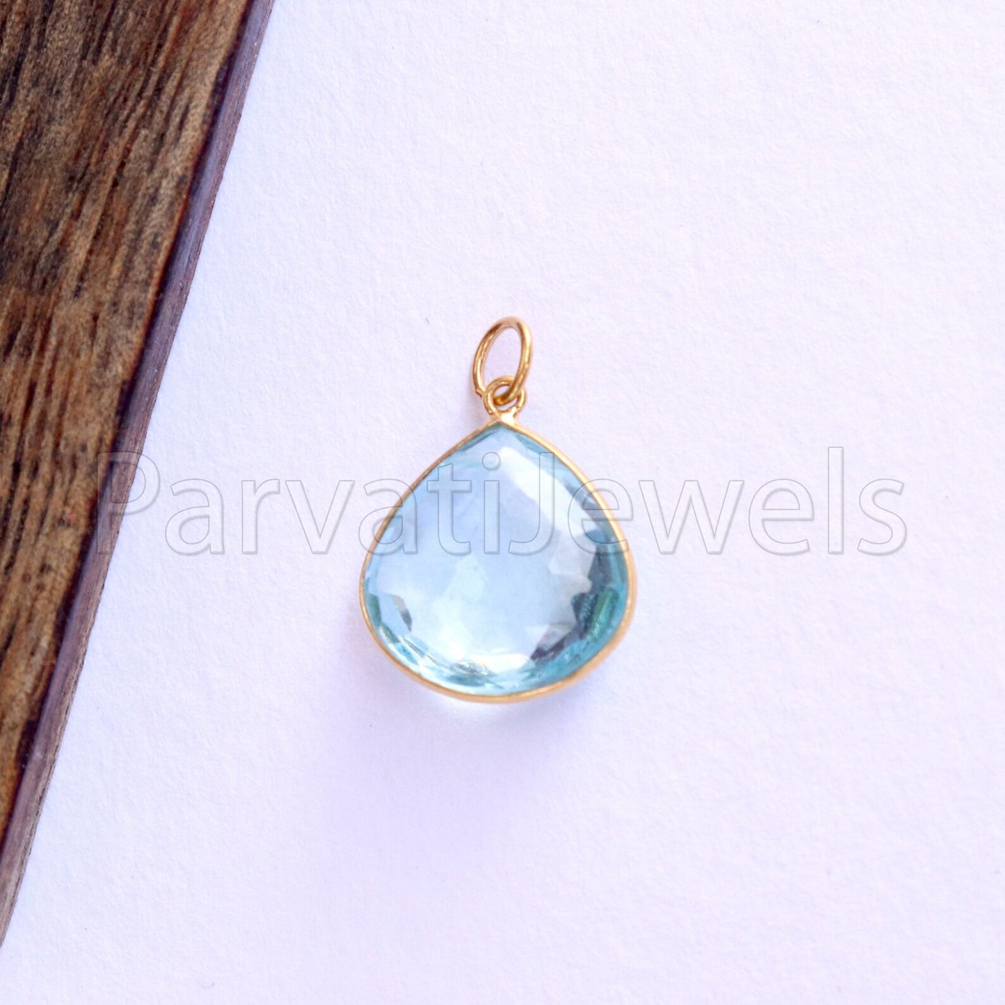Blue Topaz Charm, 18k Solid Gold Charm, Natural Blue Topaz Charm, Gold Charm, Charm Pendant, Charm Necklace, Handmade Gold Charm