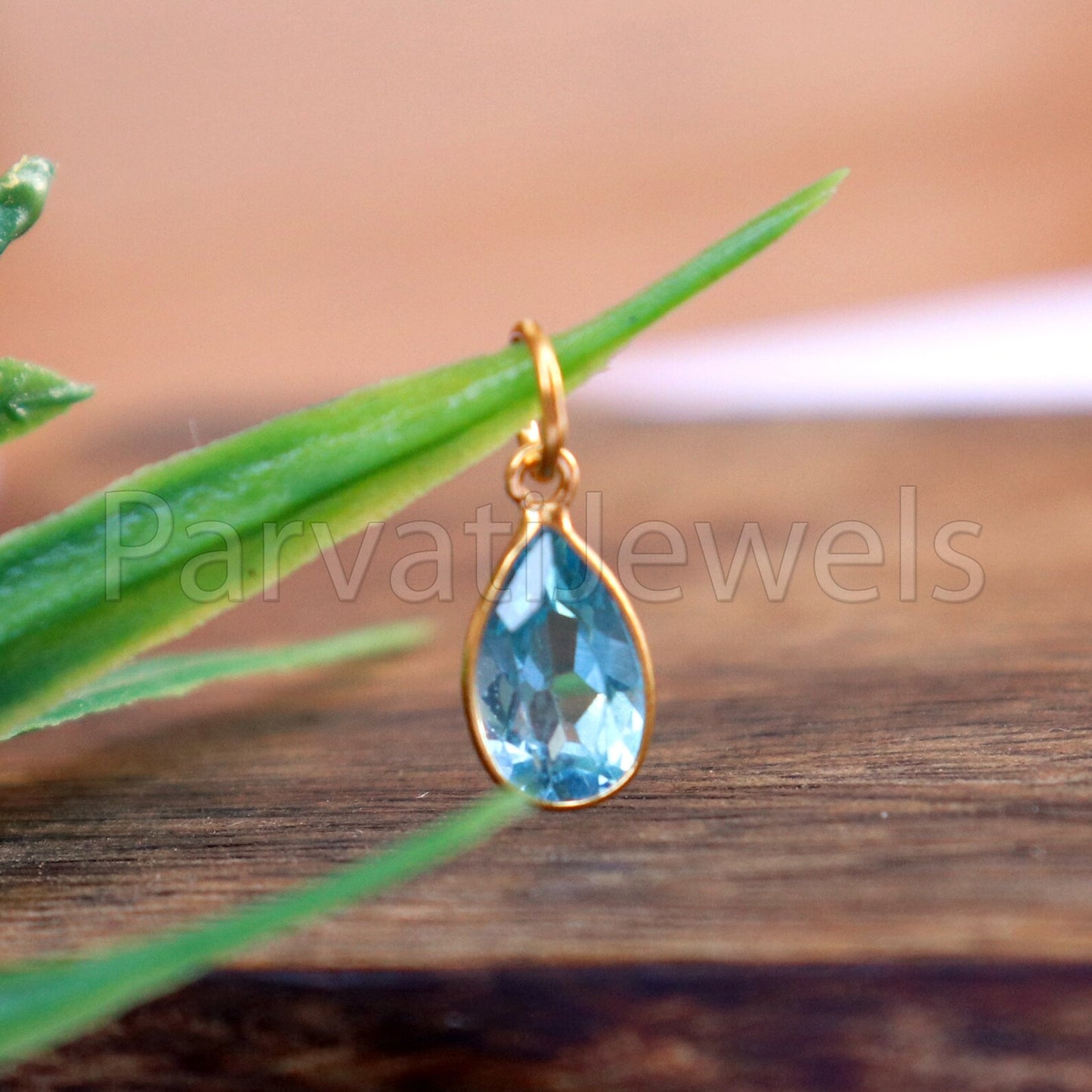 Blue Topaz Charm, 18k Solid Gold Charm, Natural Blue Topaz Charm, Gold Charm, Charm Pendant, Charm Necklace, Handmade Gold Charm
