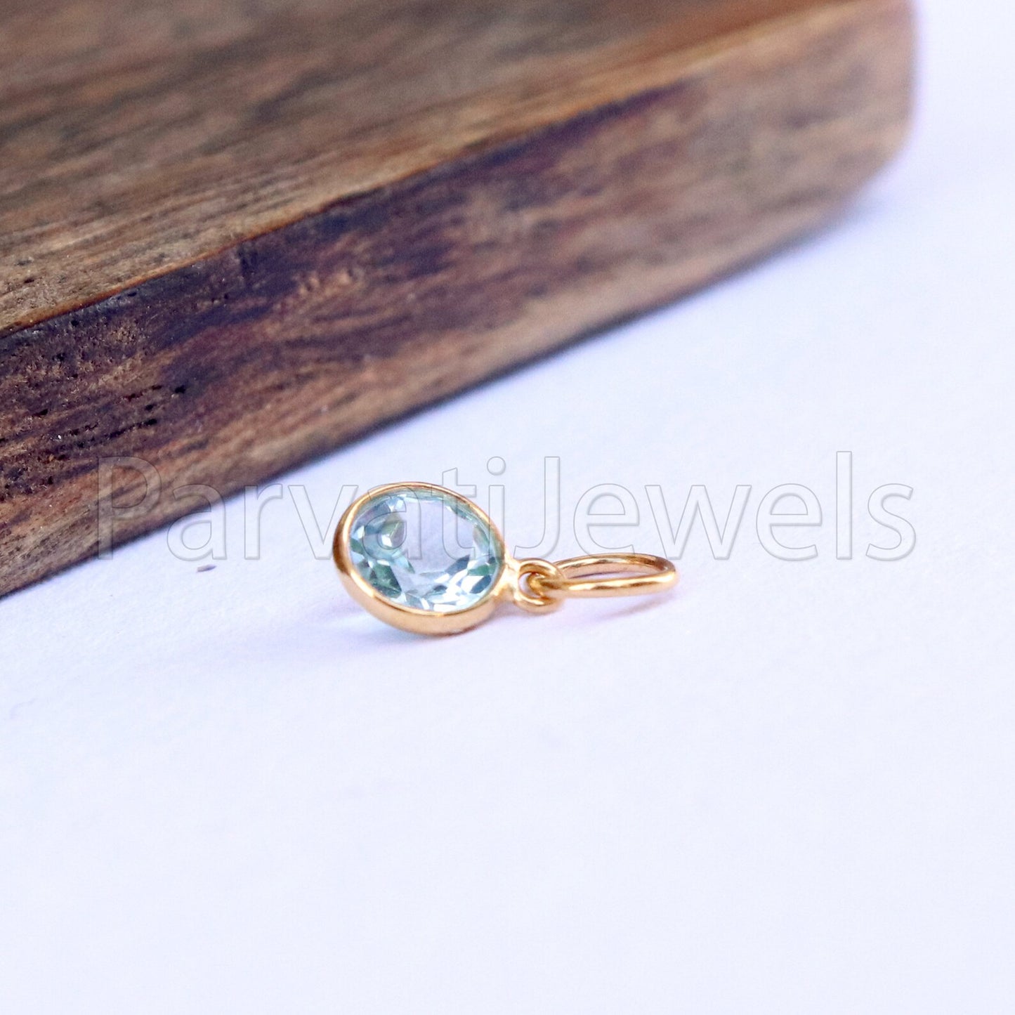 Blue Topaz Charm, 18k Solid Gold Charm, Natural Blue Topaz Charm, Gold Charm, Charm Pendant, Charm Necklace, Handmade Gold Charm