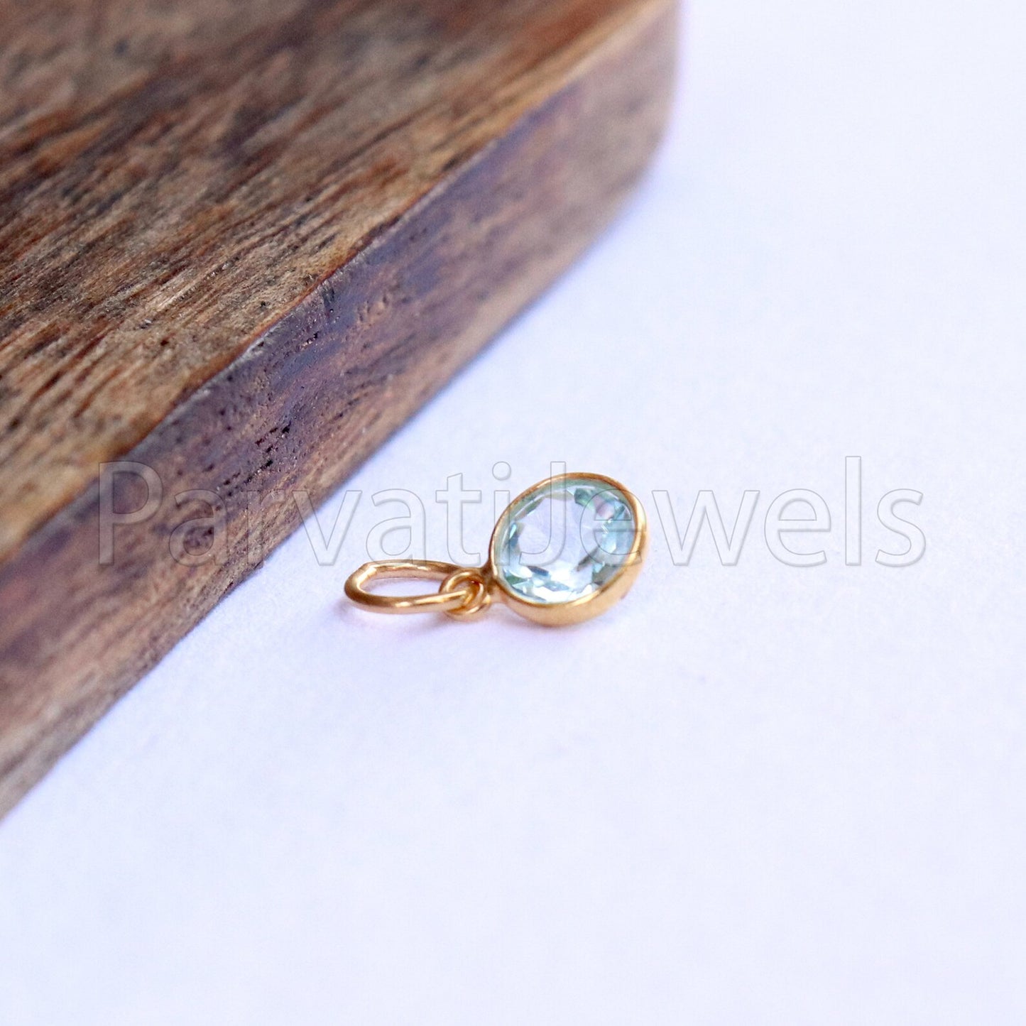 Blue Topaz Charm, 18k Solid Gold Charm, Natural Blue Topaz Charm, Gold Charm, Charm Pendant, Charm Necklace, Handmade Gold Charm