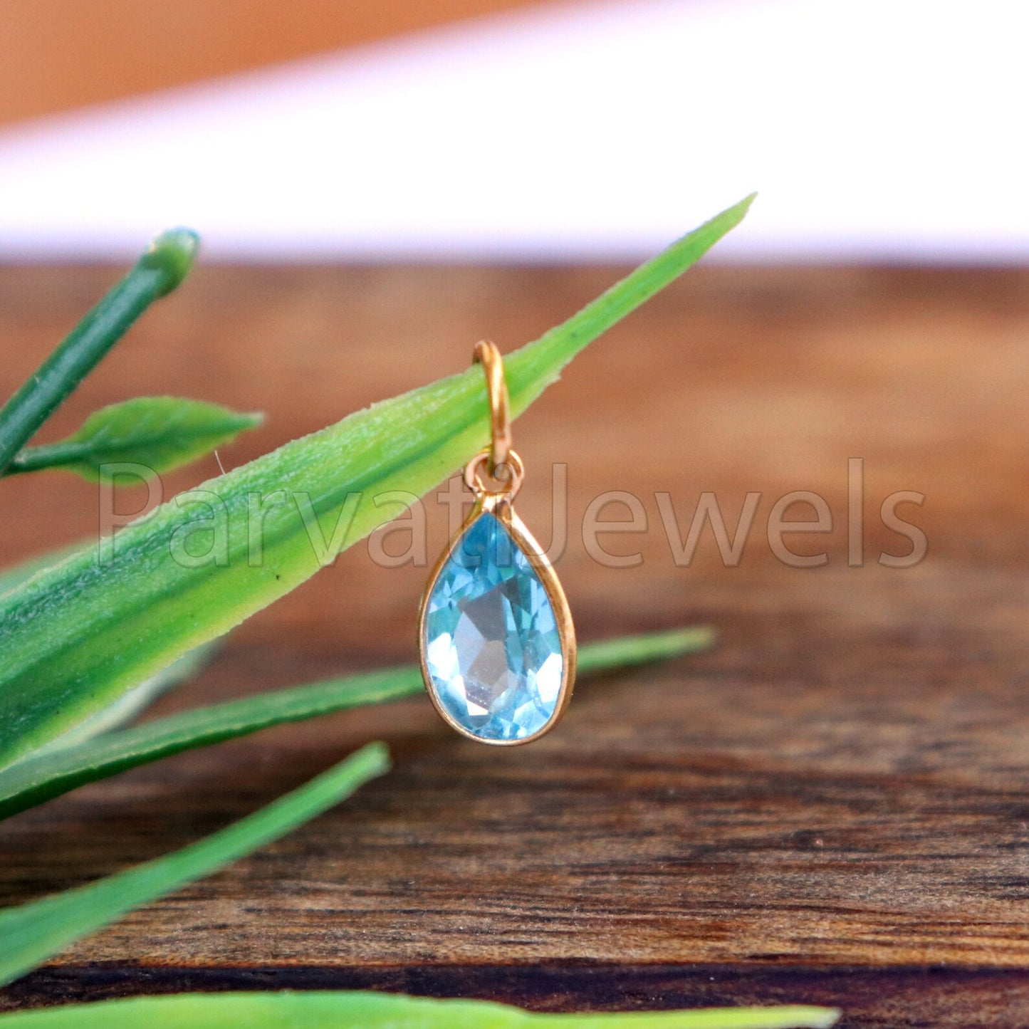 Blue Topaz Charm, 18k Solid Gold Charm, Natural Blue Topaz Charm, Gold Charm, Charm Pendant, Charm Necklace, Handmade Gold Charm