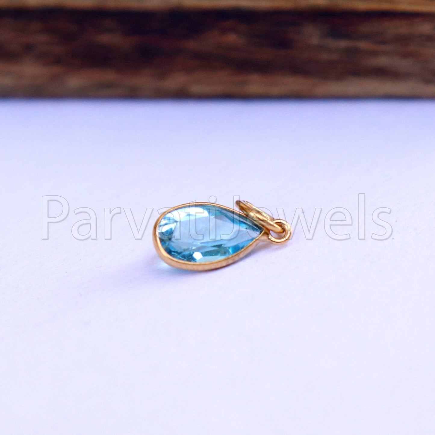 Blue Topaz Charm, 18k Solid Gold Charm, Natural Blue Topaz Charm, Gold Charm, Charm Pendant, Charm Necklace, Handmade Gold Charm