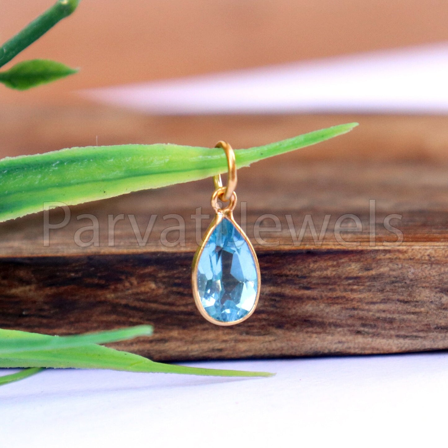 Blue Topaz Charm, 18k Solid Gold Charm, Natural Blue Topaz Charm, Gold Charm, Charm Pendant, Charm Necklace, Handmade Gold Charm