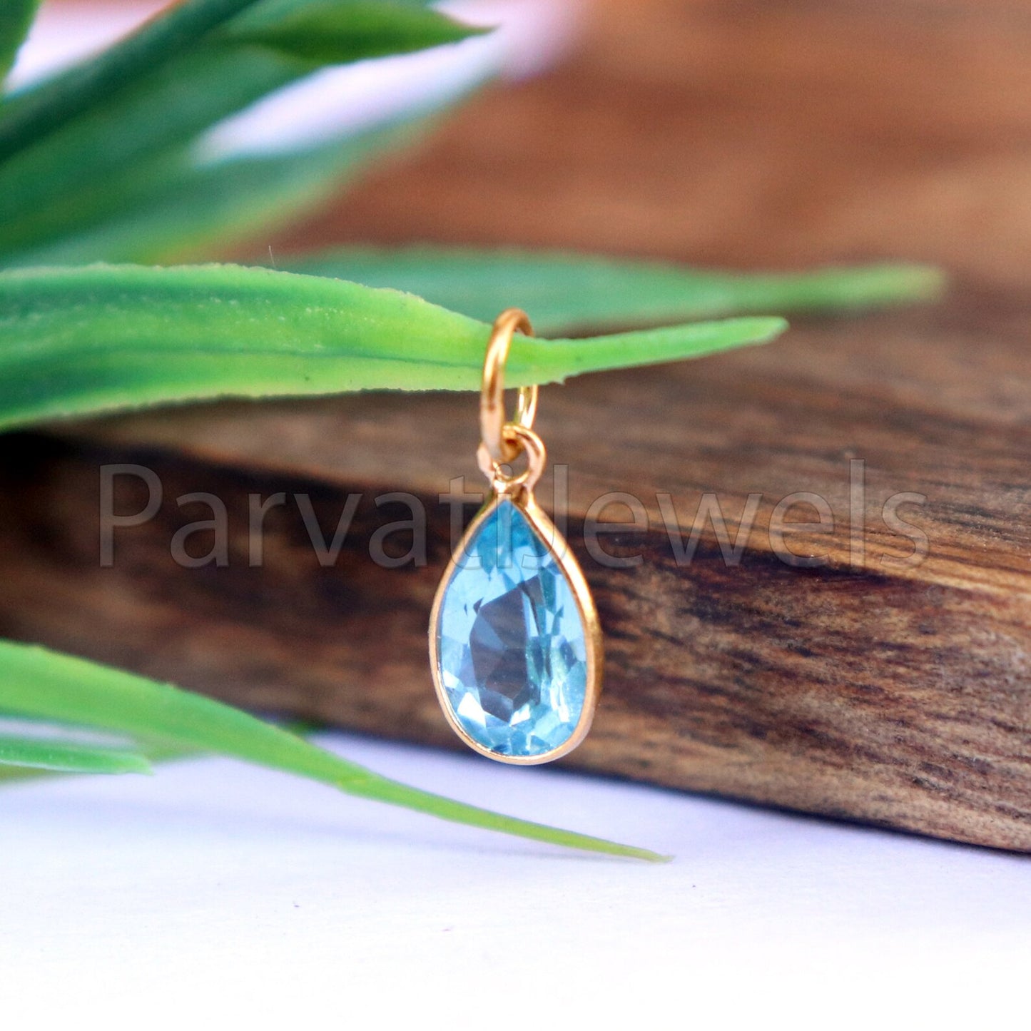 Blue Topaz Charm, 18k Solid Gold Charm, Natural Blue Topaz Charm, Gold Charm, Charm Pendant, Charm Necklace, Handmade Gold Charm