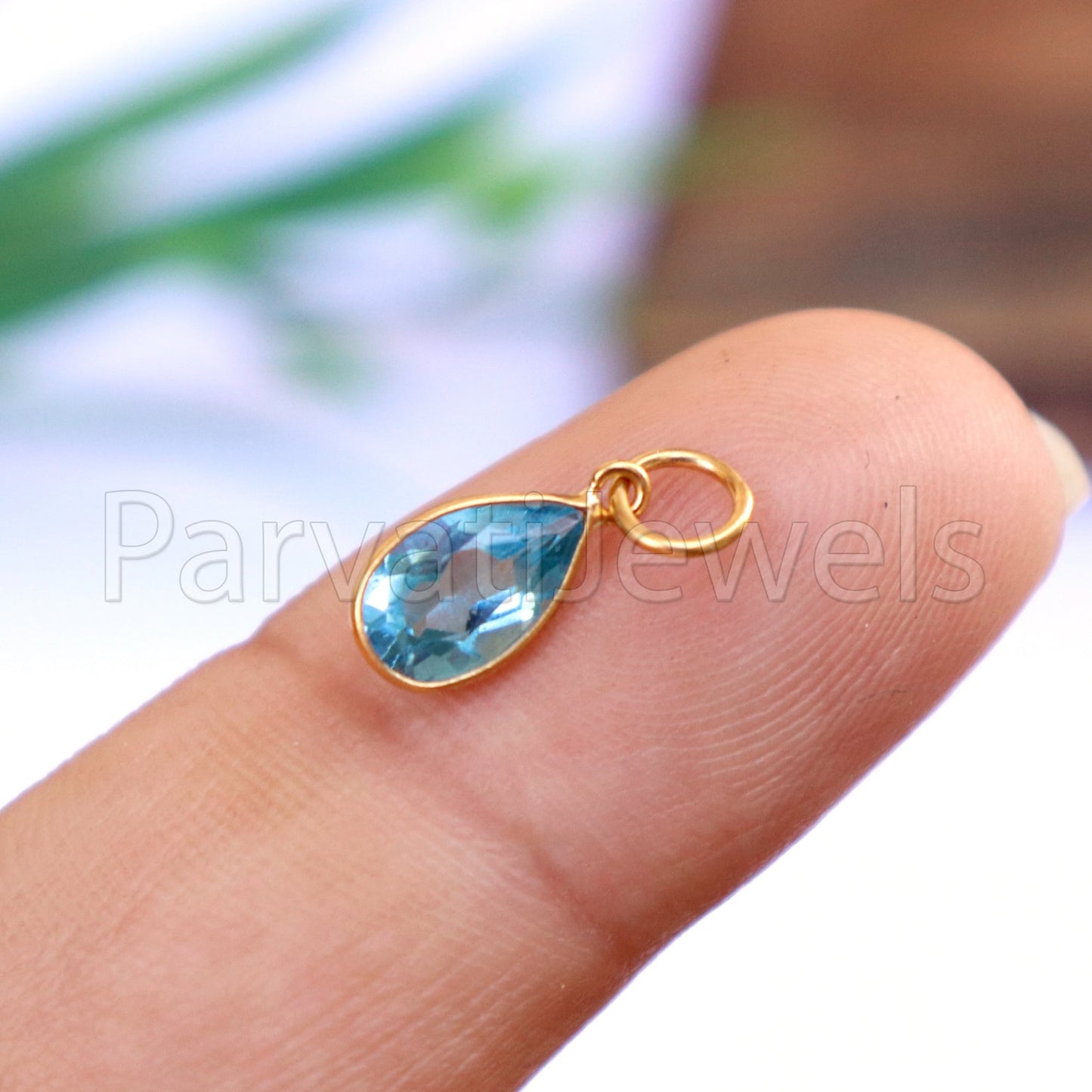 Blue Topaz Charm, 18k Solid Gold Charm, Natural Blue Topaz Charm, Gold Charm, Charm Pendant, Charm Necklace, Handmade Gold Charm