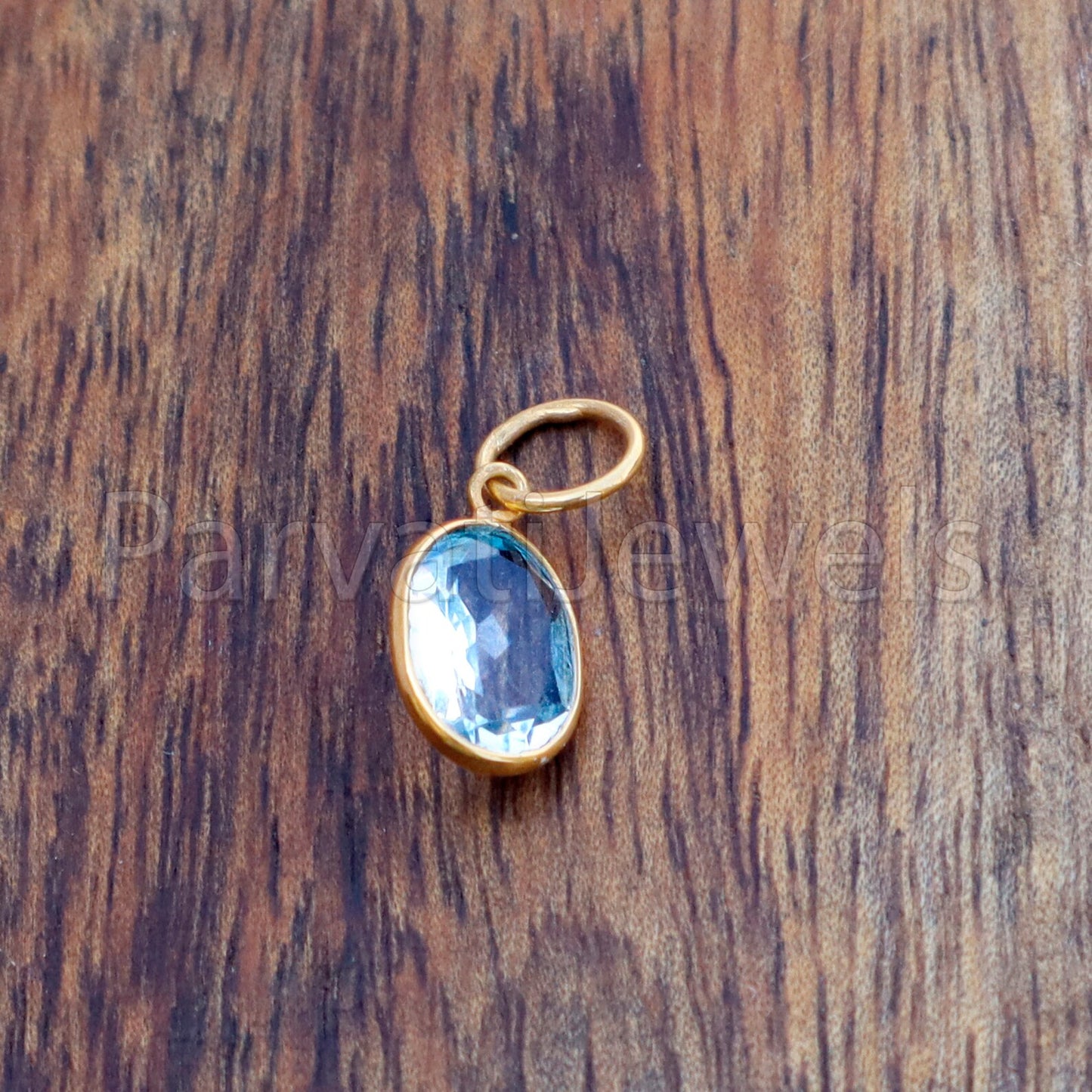Blue Topaz Charm, 18k Solid Gold Charm, Natural Blue Topaz Charm, Gold Charm, Charm Pendant, Charm Necklace, Handmade Gold Charm