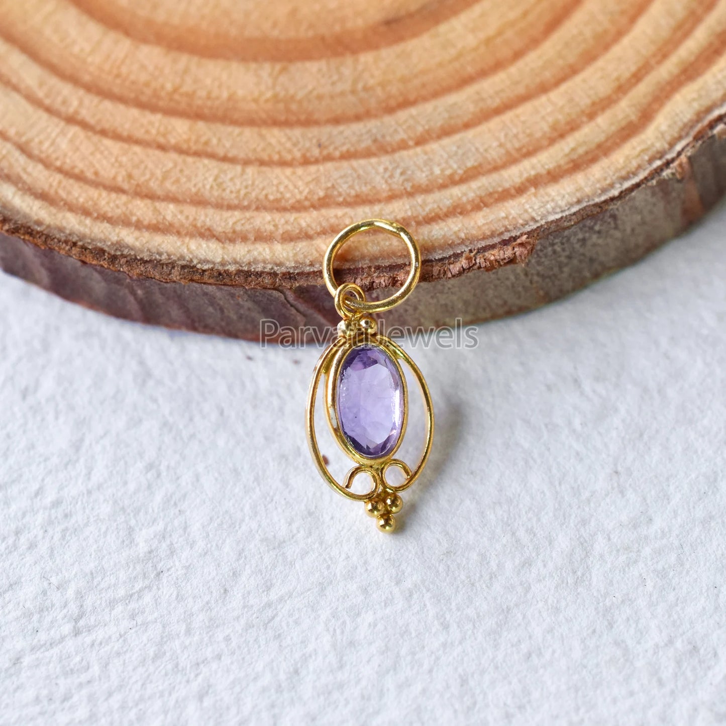 Natural 18k Solid Gold Amethyst Charm, 18K Gold Charm, Charm Necklace, Handmade Gold Charm, Gfit for Her, Gold Charm For Women