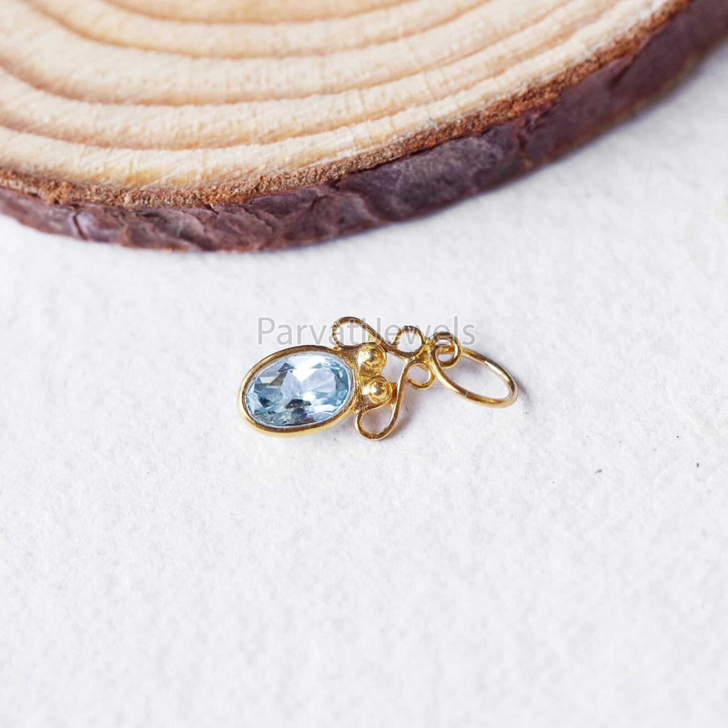 18K Solid Gold Blue Topaz Charm, 18K Solid Gold Blue Topaz Square Shape Charm Pendant, , Minimalist Charm Pendant, Gold Charm, Gift Jewelry