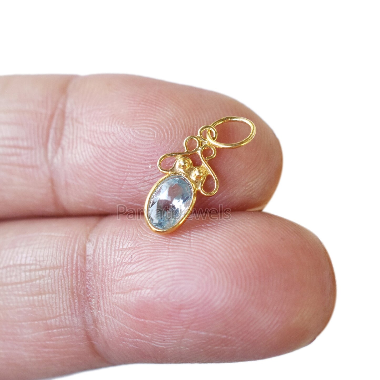 18K Solid Gold Blue Topaz Charm, 18K Solid Gold Blue Topaz Square Shape Charm Pendant, , Minimalist Charm Pendant, Gold Charm, Gift Jewelry