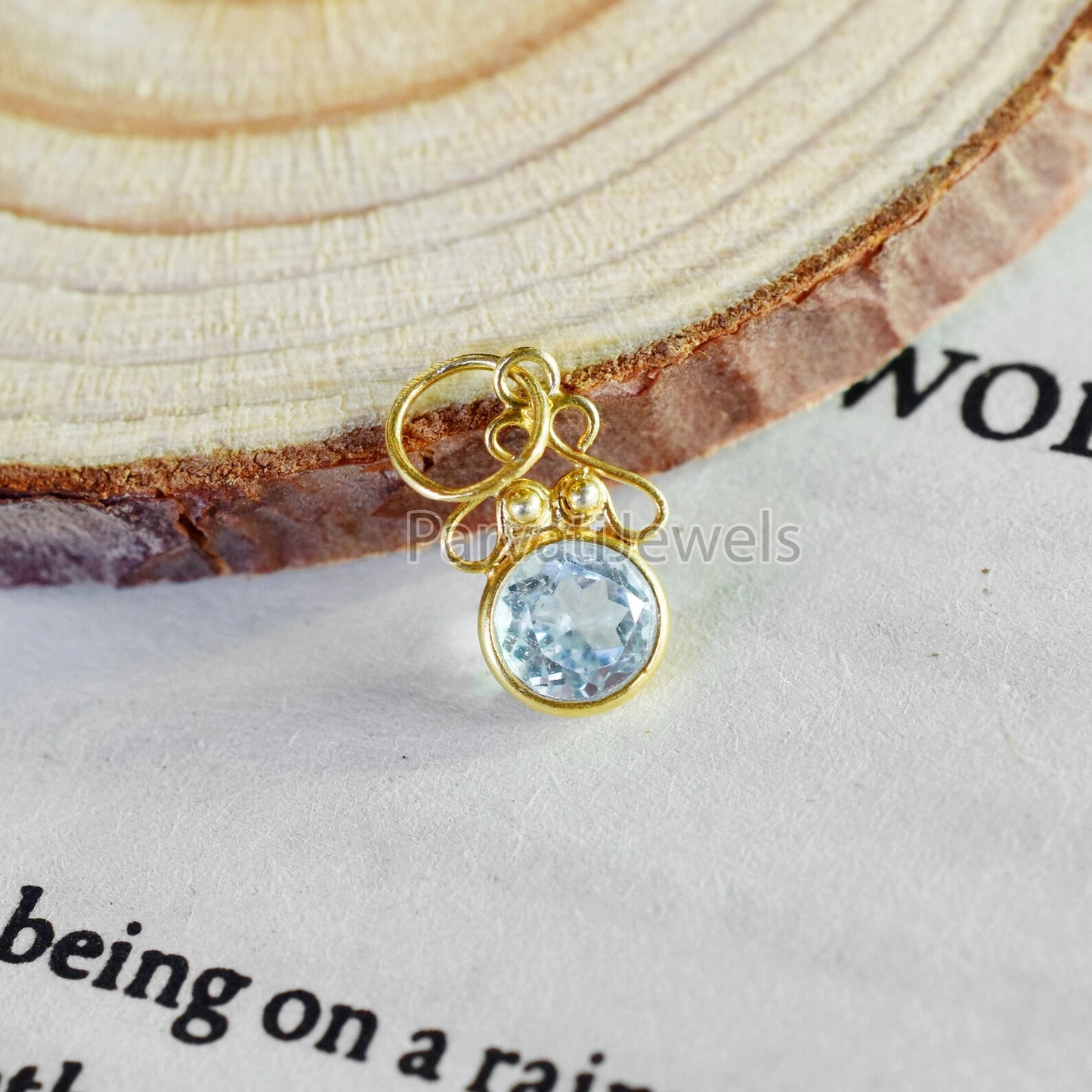 Beautiful Blue Topaz Charm, 18k Solid Gold Charm, Gold Charm, Charm Pendant, Natural Blue Topaz Charm, Charm Necklace, Handmade Gold Charm