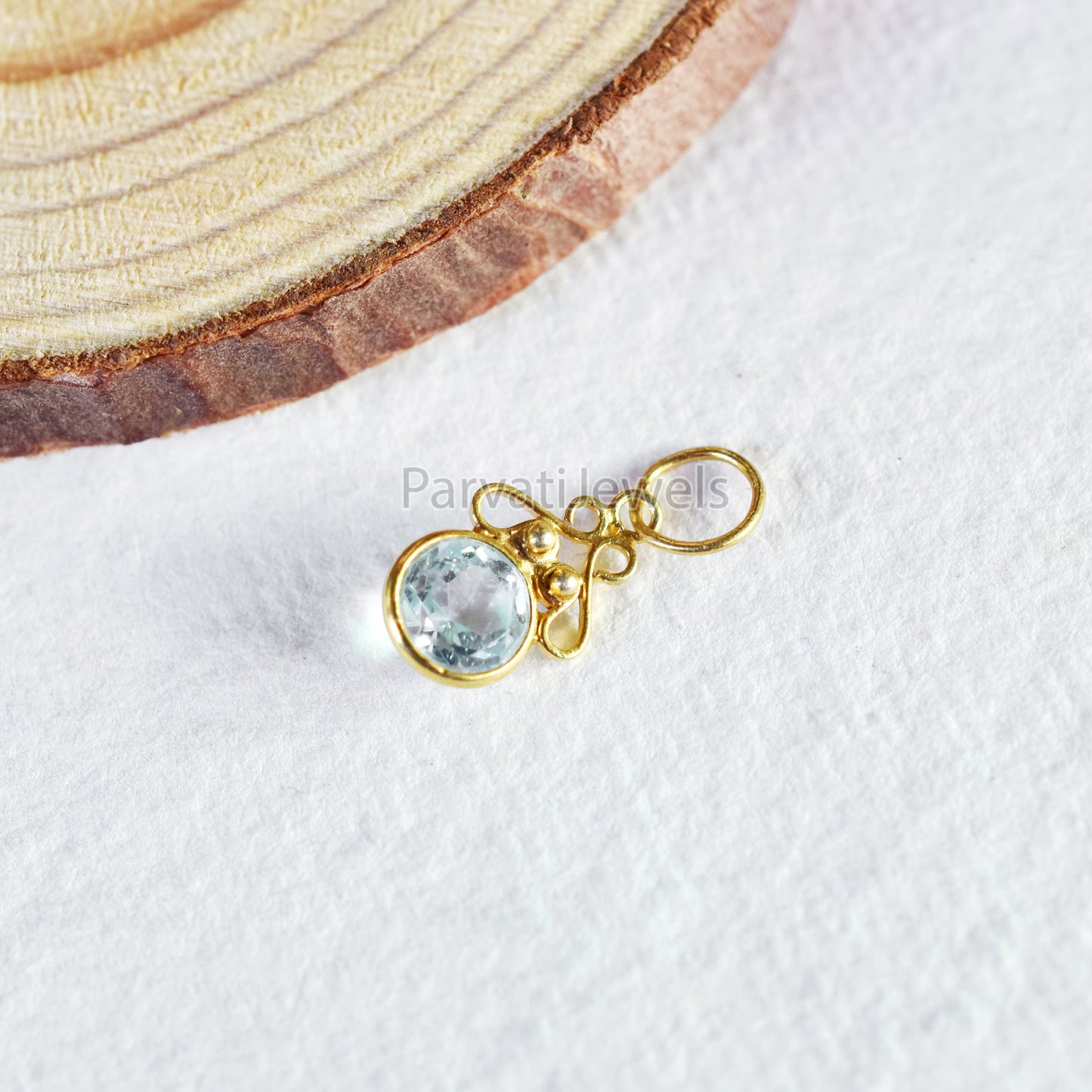 Beautiful Blue Topaz Charm, 18k Solid Gold Charm, Gold Charm, Charm Pendant, Natural Blue Topaz Charm, Charm Necklace, Handmade Gold Charm