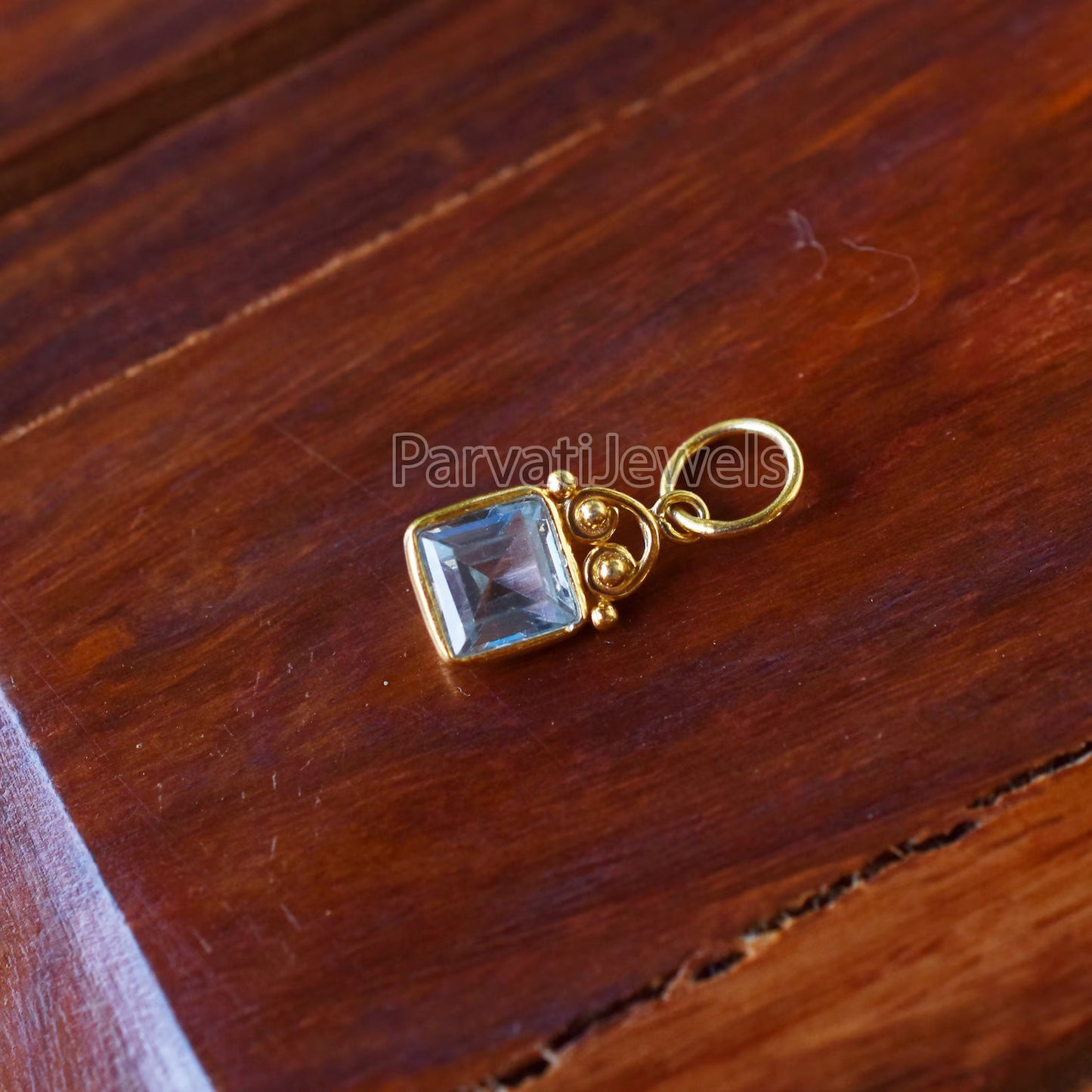 Solid Gold Blue Topaz Square Shape Charm Pendant, 18K Solid Gold Blue Topaz Charm, Minimalist Charm Pendant, Gold Charm, Gift Jewelry