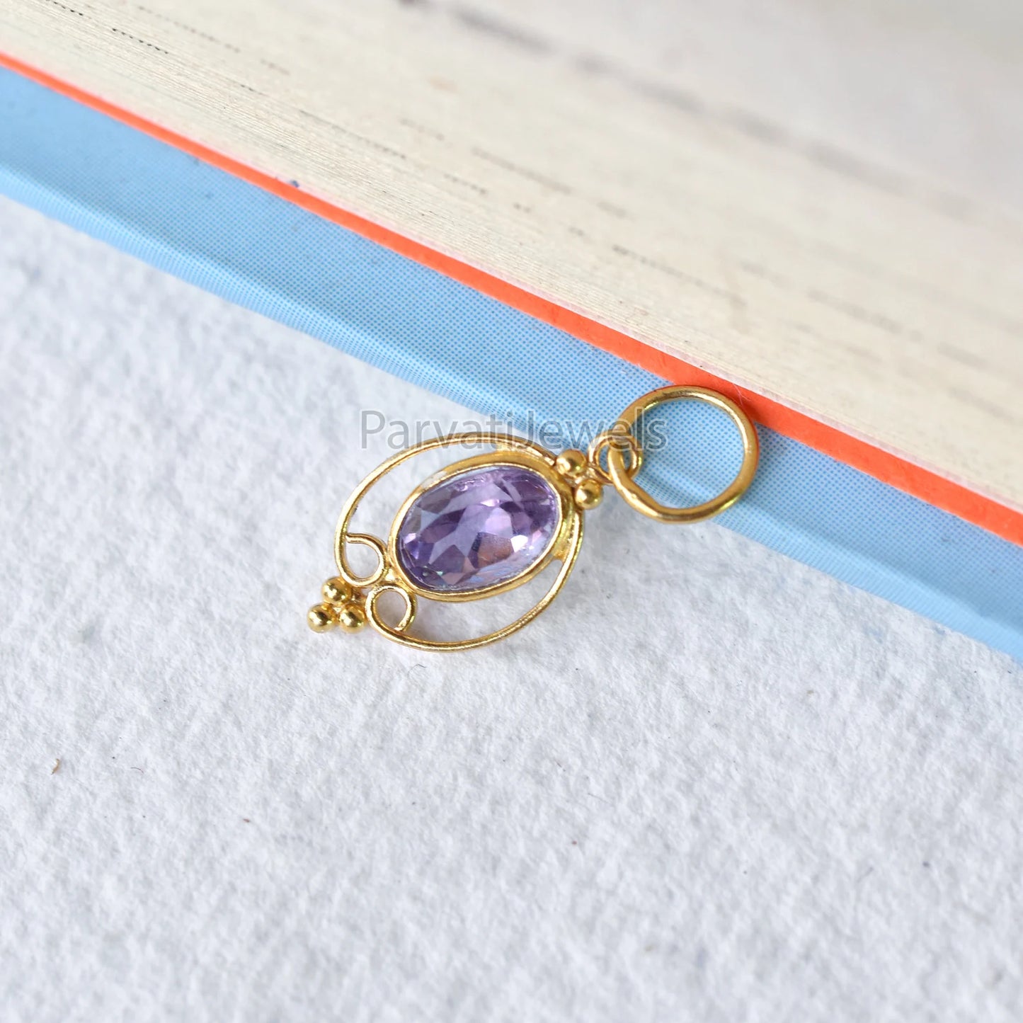 Natural 18k Solid Gold Amethyst Charm, 18K Gold Charm, Charm Necklace, Handmade Gold Charm, Gfit for Her, Gold Charm For Women