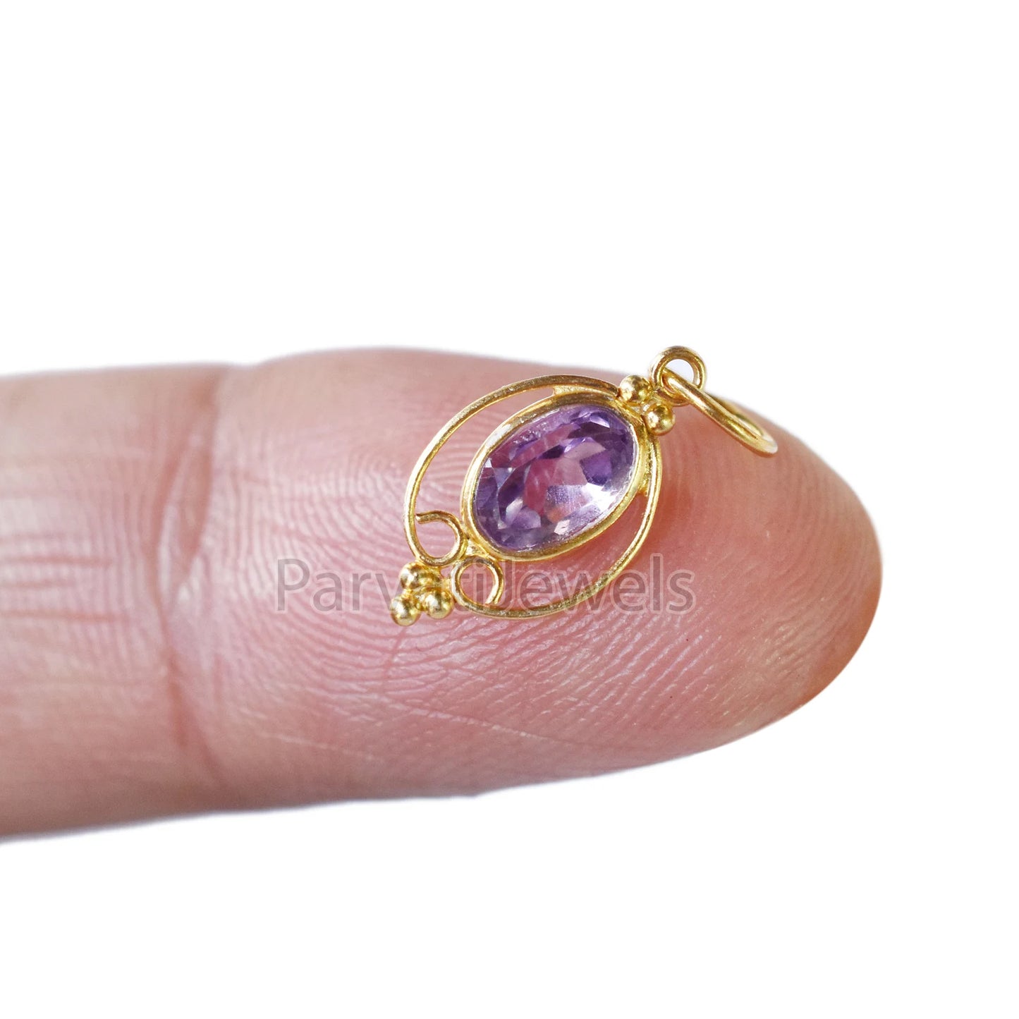 Natural 18k Solid Gold Amethyst Charm, 18K Gold Charm, Charm Necklace, Handmade Gold Charm, Gfit for Her, Gold Charm For Women