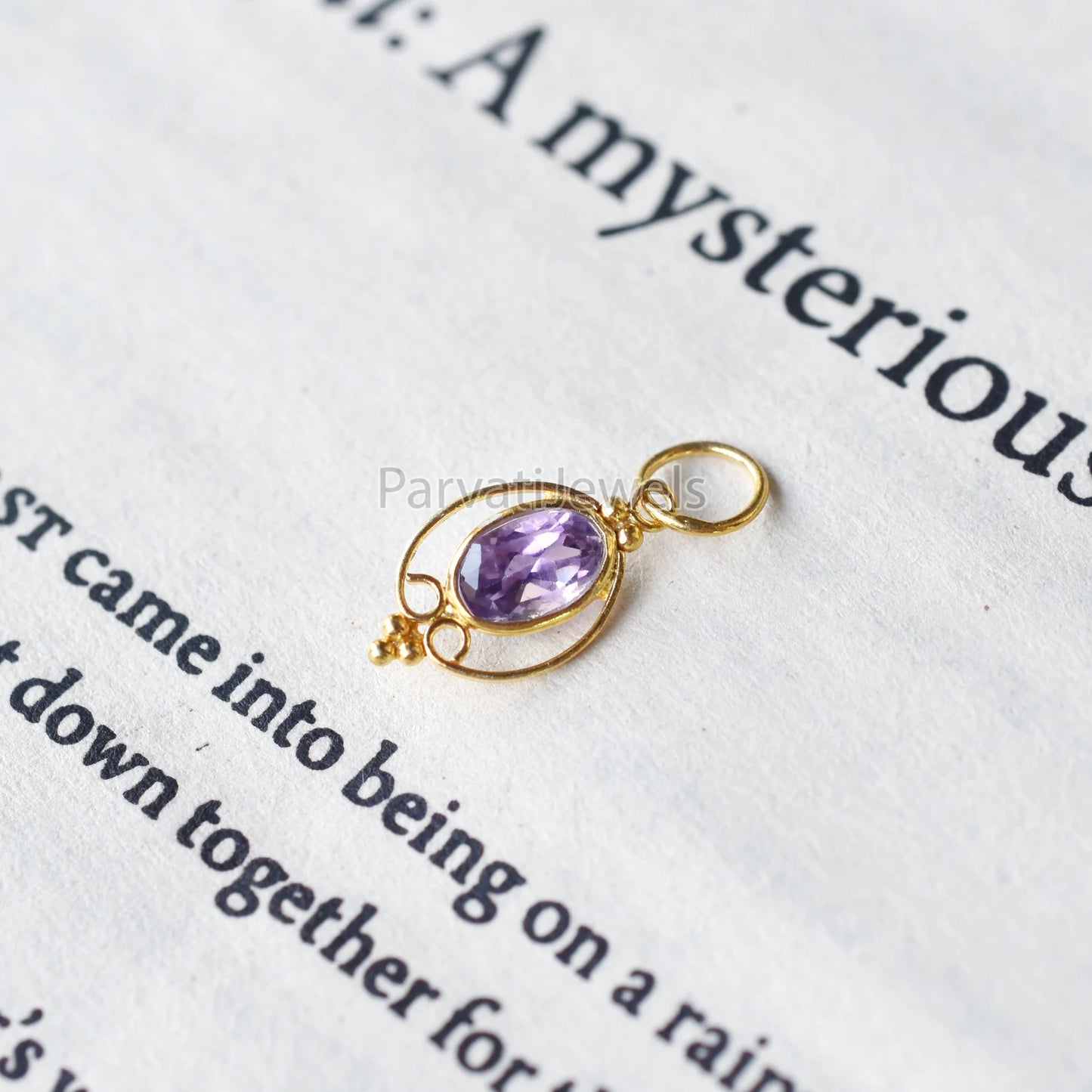 Natural 18k Solid Gold Amethyst Charm, 18K Gold Charm, Charm Necklace, Handmade Gold Charm, Gfit for Her, Gold Charm For Women