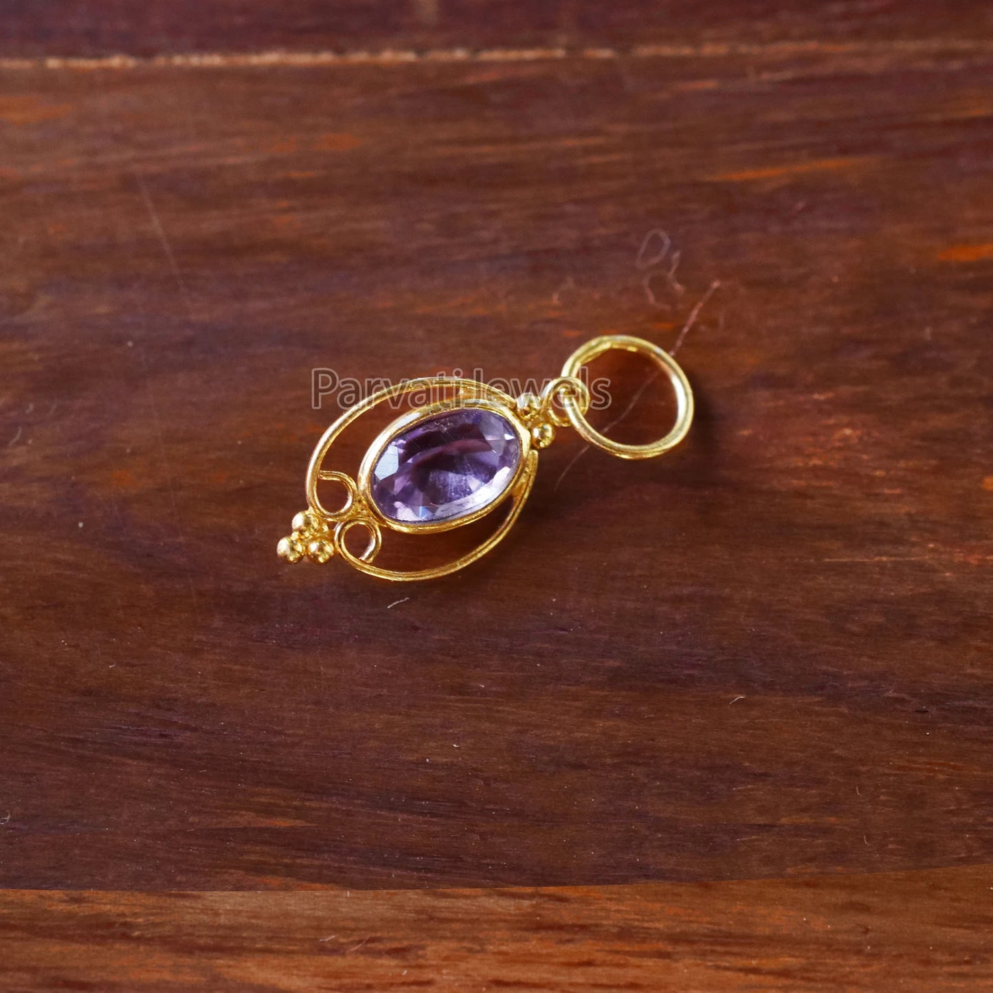 Natural 18k Solid Gold Amethyst Charm, 18K Gold Charm, Charm Necklace, Handmade Gold Charm, Gfit for Her, Gold Charm For Women
