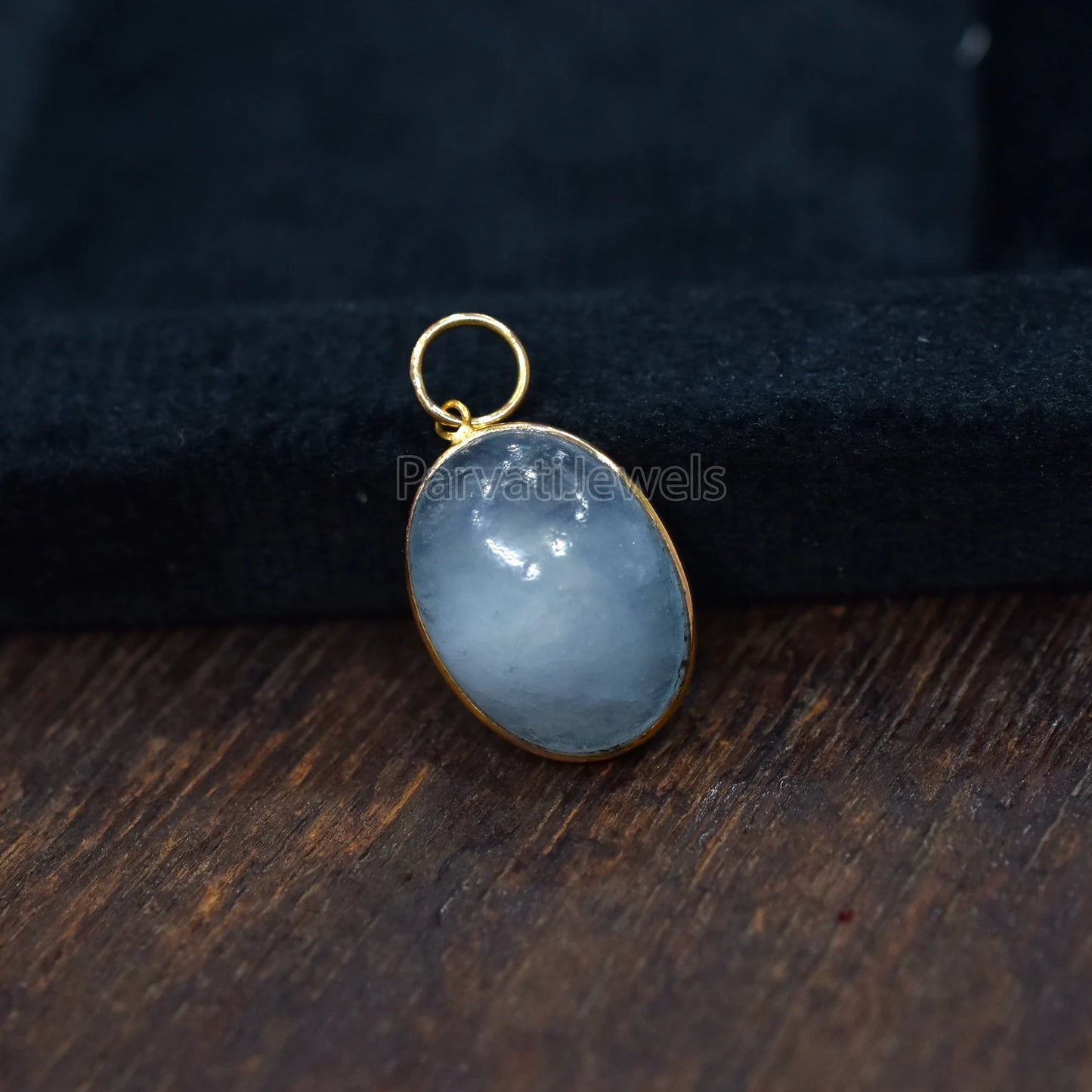 Natural Milky Aqua Oval Shape 18k Solid Gold Charm Pendant, Milky Aqua Charm, Solid Gold Charm, Aqua Charm 18k Gold, Handmade Gold Charm