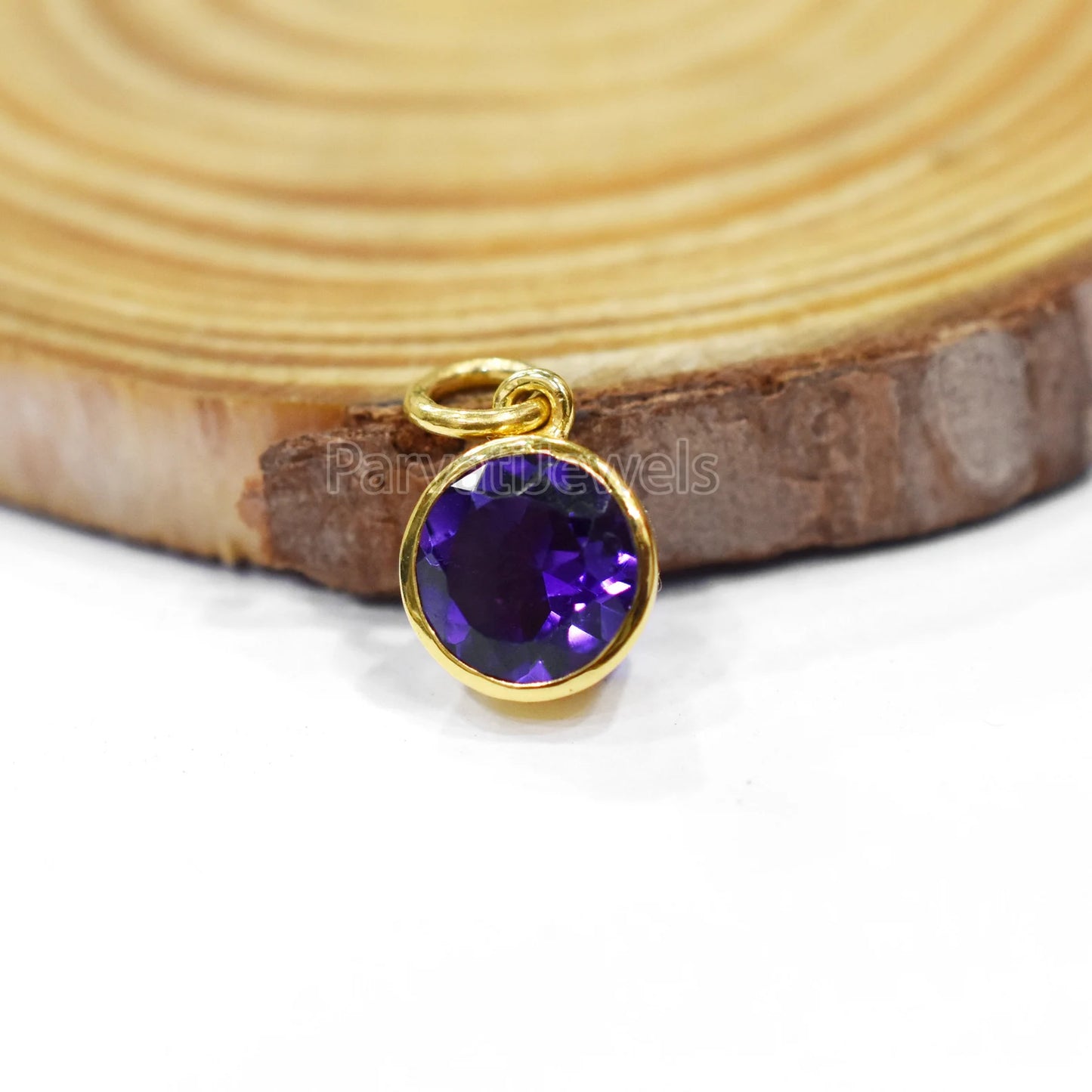 Solid 18k Gold With Natural Amethyst Solid Charm Pendant, Solid Gold Charm, Solid Gold Charm, Purple Amethyst Gold Charm,Handmade Gold Charm