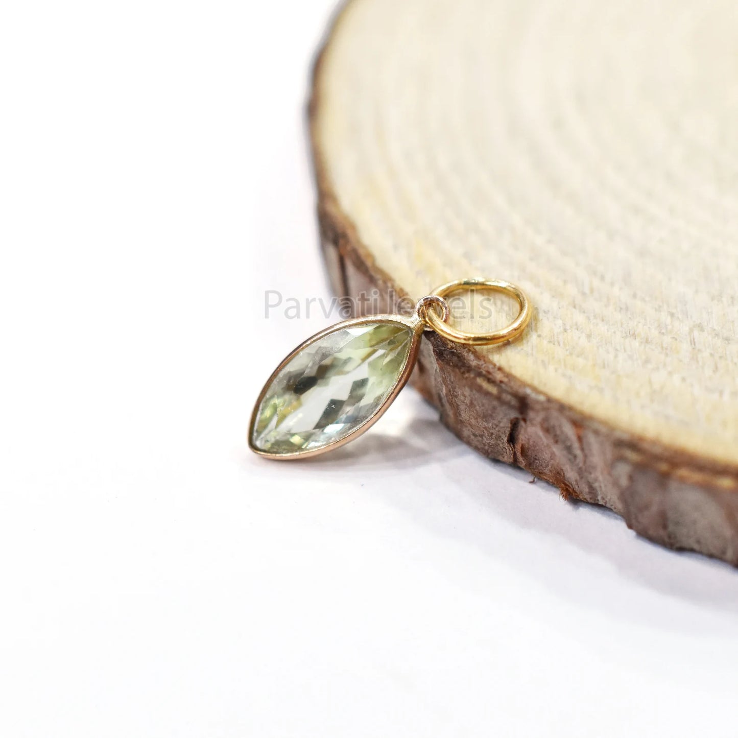 18k Solid Gold Green Aquamarine Charm, 18k Solid Gold Charm, Green Aquamarine 18K Gold Charm Pendant, Gift Jewelry, Handmade Charm