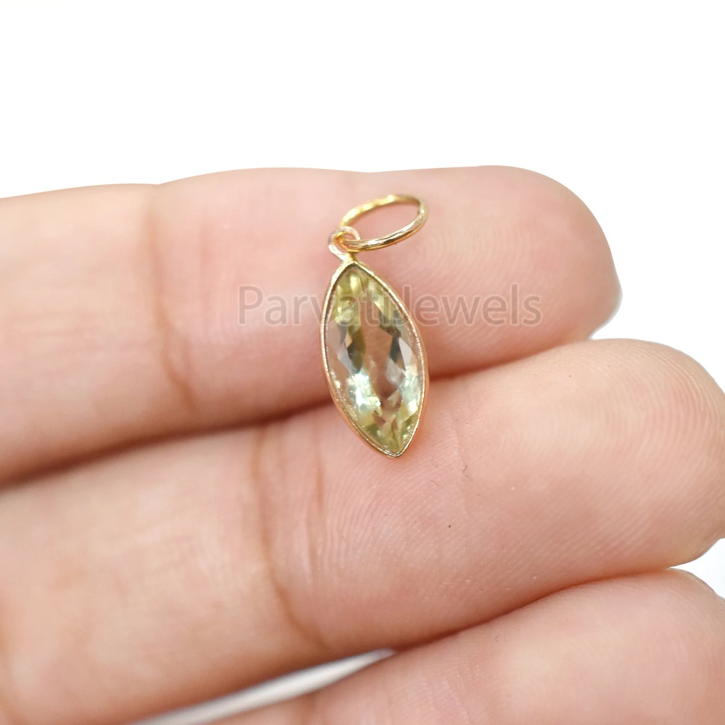 18k Solid Gold Green Aquamarine Charm, 18k Solid Gold Charm, Green Aquamarine 18K Gold Charm Pendant, Gift Jewelry, Handmade Charm