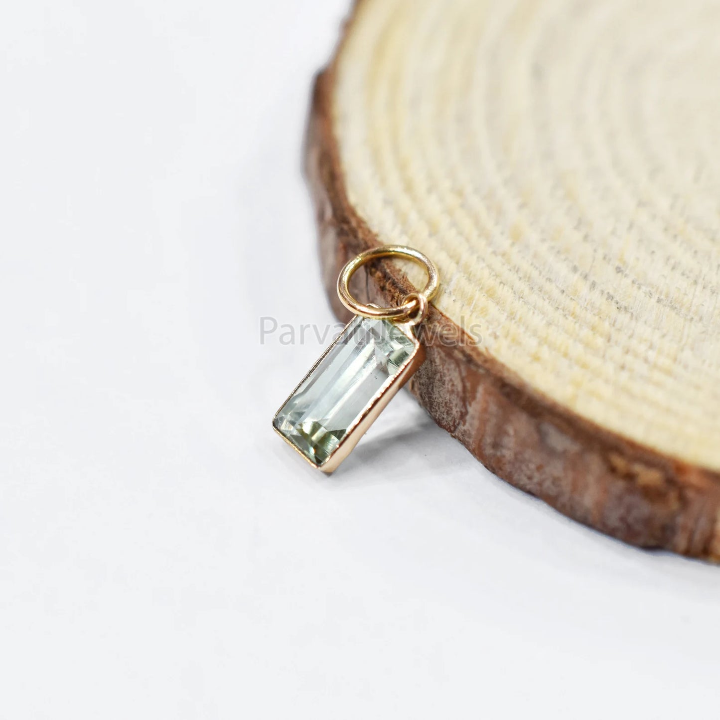 1 Pc Green Aquamarine 18K Solid Gold Charm, 18k Solid Gold Charm, Green Aquamarine Gold Charm Pendant, Minimalist Handmade Gold Charm