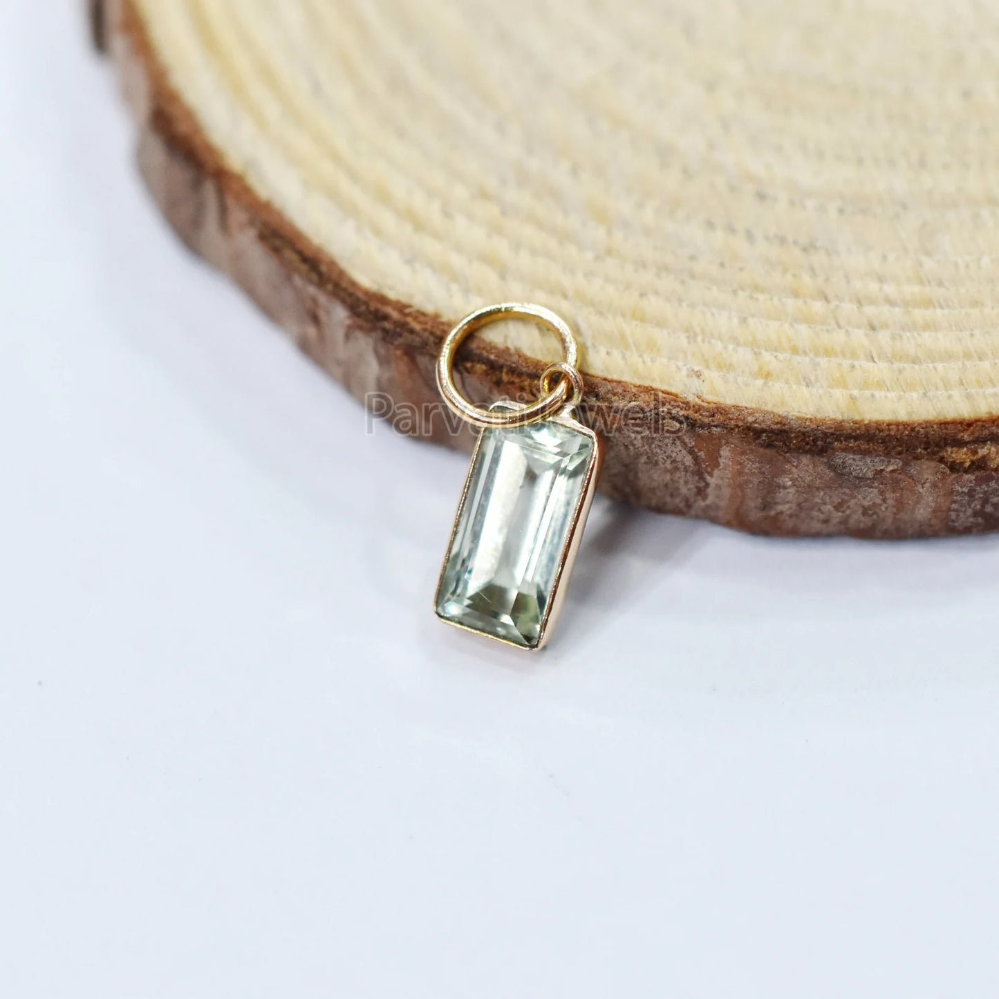 1 Pc Green Aquamarine 18K Solid Gold Charm, 18k Solid Gold Charm, Green Aquamarine Gold Charm Pendant, Minimalist Handmade Gold Charm