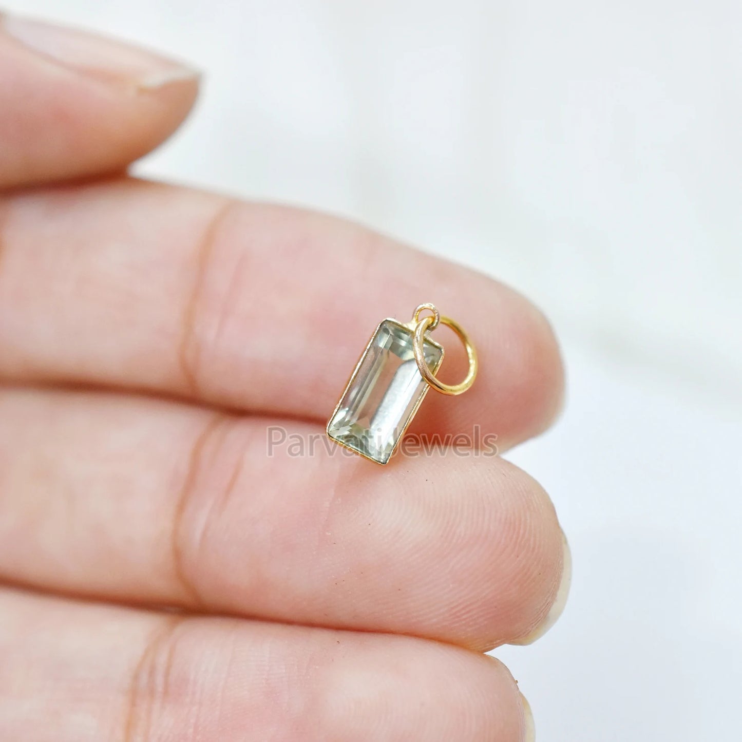 1 Pc Green Aquamarine 18K Solid Gold Charm, 18k Solid Gold Charm, Green Aquamarine Gold Charm Pendant, Minimalist Handmade Gold Charm