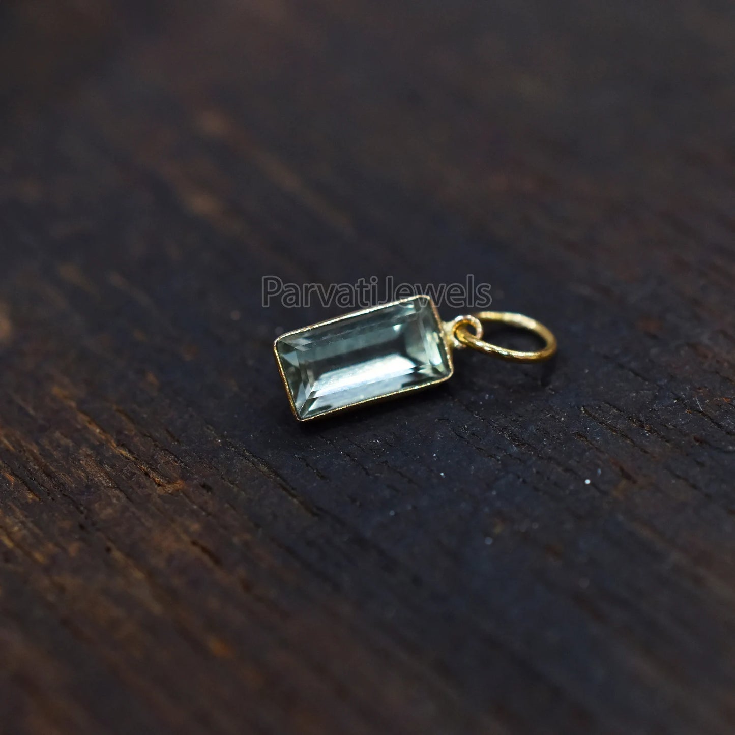 1 Pc Green Aquamarine 18K Solid Gold Charm, 18k Solid Gold Charm, Green Aquamarine Gold Charm Pendant, Minimalist Handmade Gold Charm