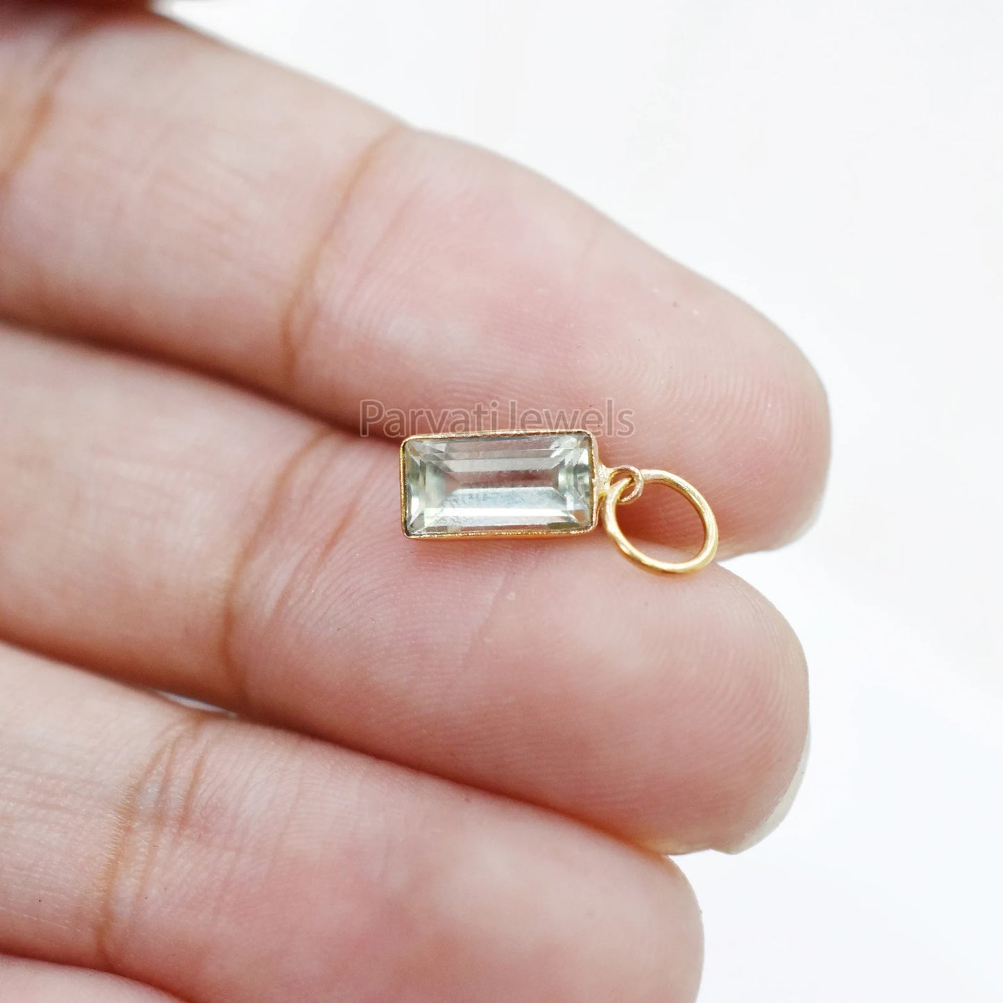 1 Pc Green Aquamarine 18K Solid Gold Charm, 18k Solid Gold Charm, Green Aquamarine Gold Charm Pendant, Minimalist Handmade Gold Charm