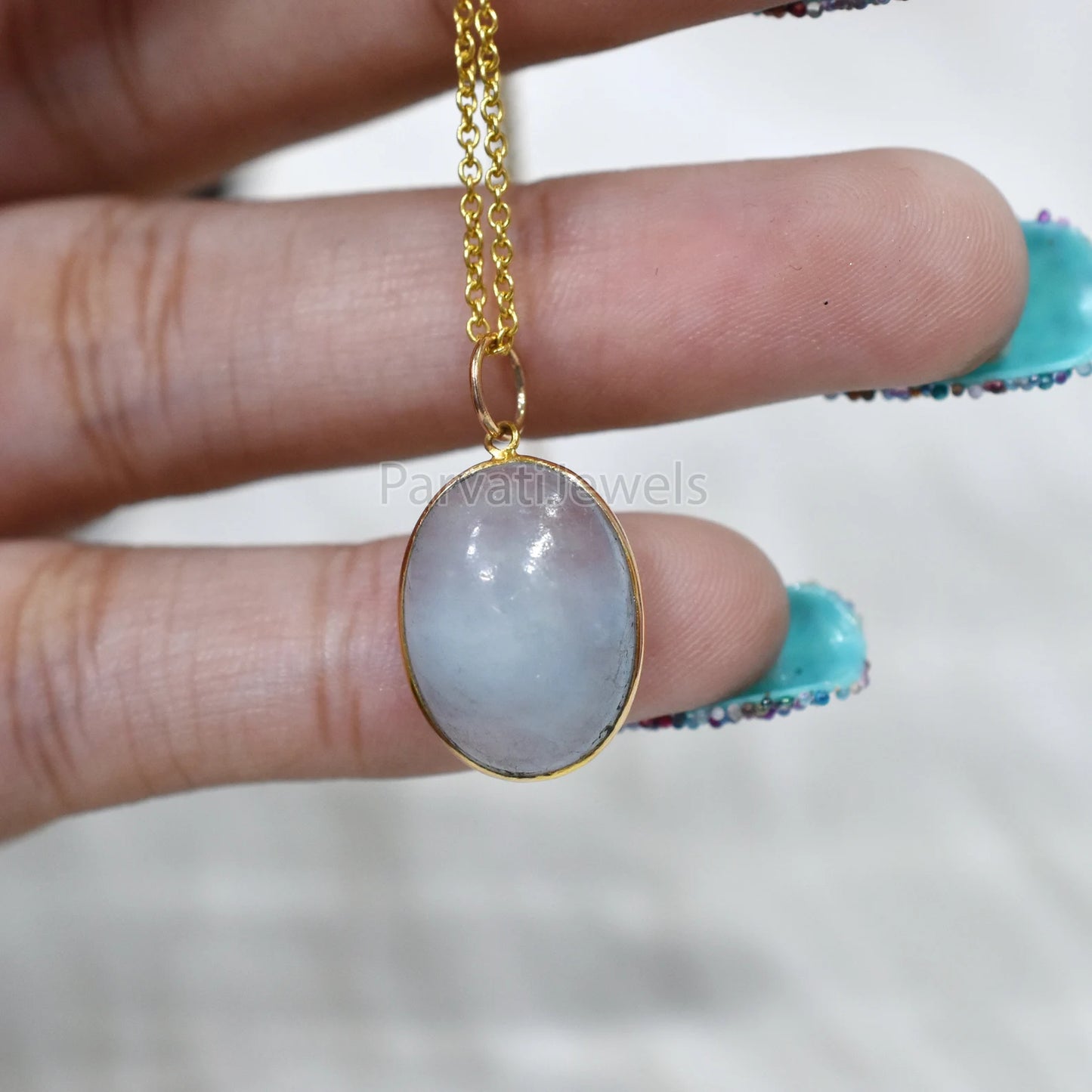 Natural Milky Aqua Oval Shape 18k Solid Gold Charm Pendant, Milky Aqua Charm, Solid Gold Charm, Aqua Charm 18k Gold, Handmade Gold Charm