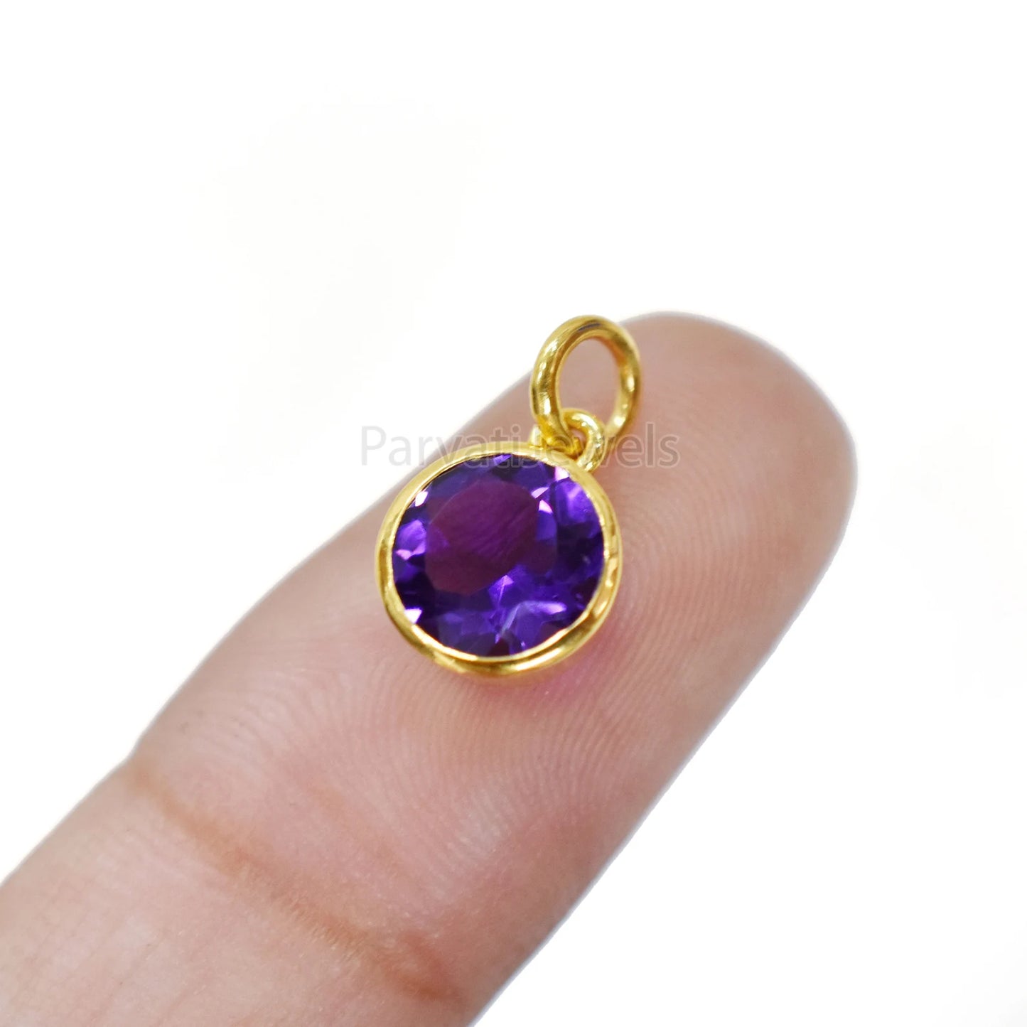 Solid 18k Gold With Natural Amethyst Solid Charm Pendant, Solid Gold Charm, Solid Gold Charm, Purple Amethyst Gold Charm,Handmade Gold Charm