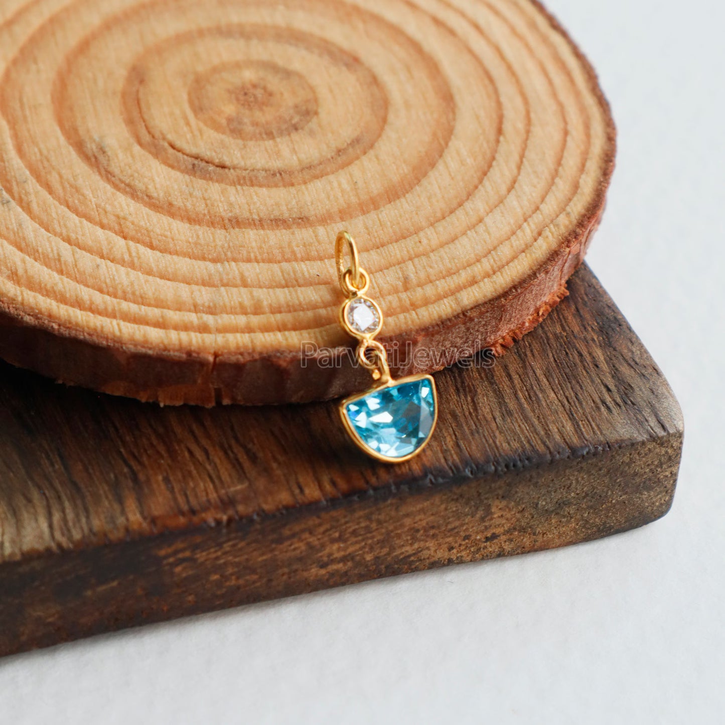Elegant Blue Topaz and Moissanite Charm, 18k Solid Gold Charm, Blue Topaz Charm, Gold Charm, Moissanite Charm, Handmade Gold Charm