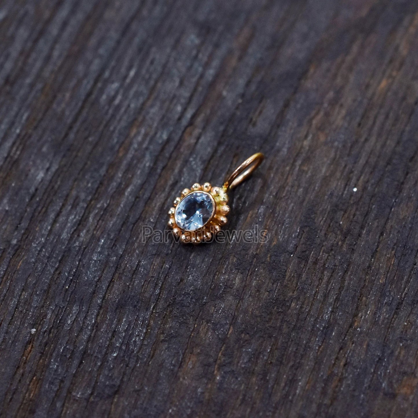 Natural Aquamarine 18K Solid Gold Charm, 14k & 18k Solid Gold Charm, Aqua Gold Charm Pendant, Charm Pendant, Handmade Gold Charm For Gifting