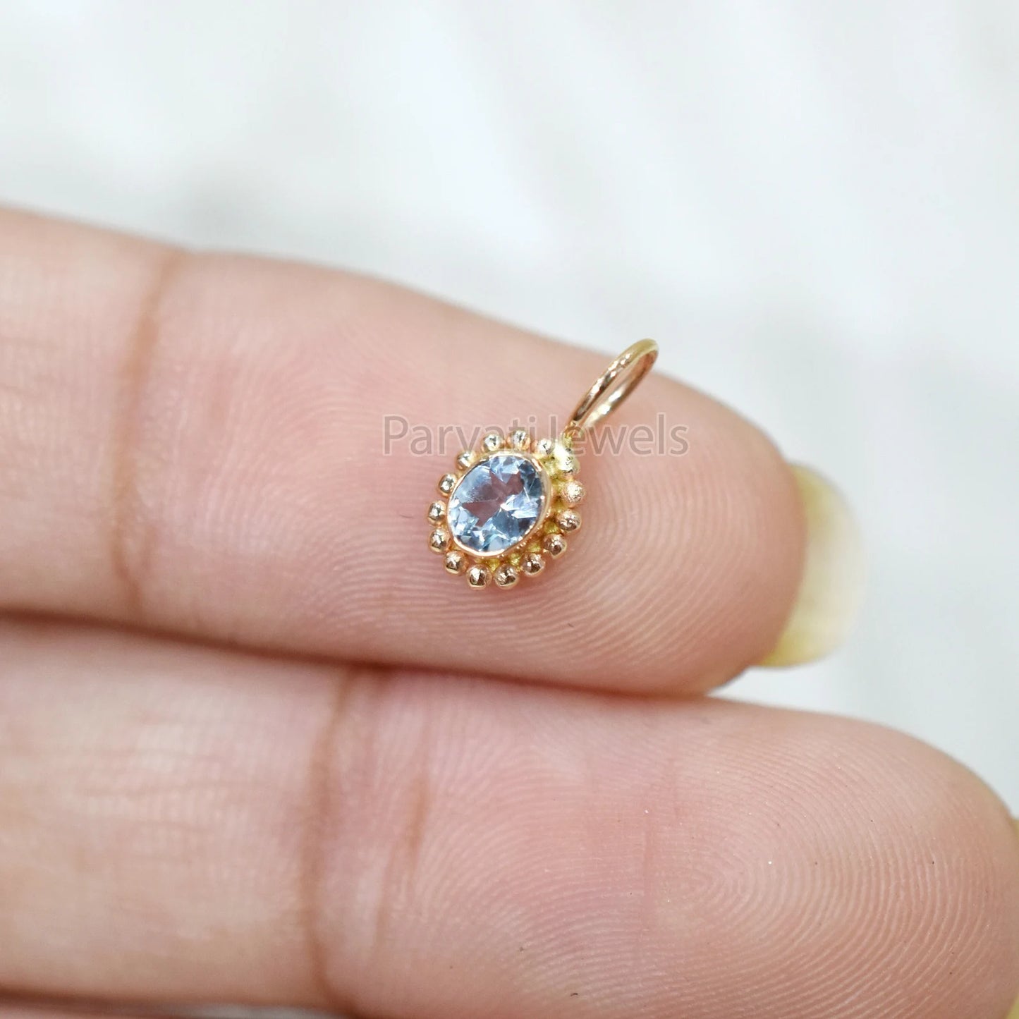 Natural Aquamarine 18K Solid Gold Charm, 14k & 18k Solid Gold Charm, Aqua Gold Charm Pendant, Charm Pendant, Handmade Gold Charm For Gifting