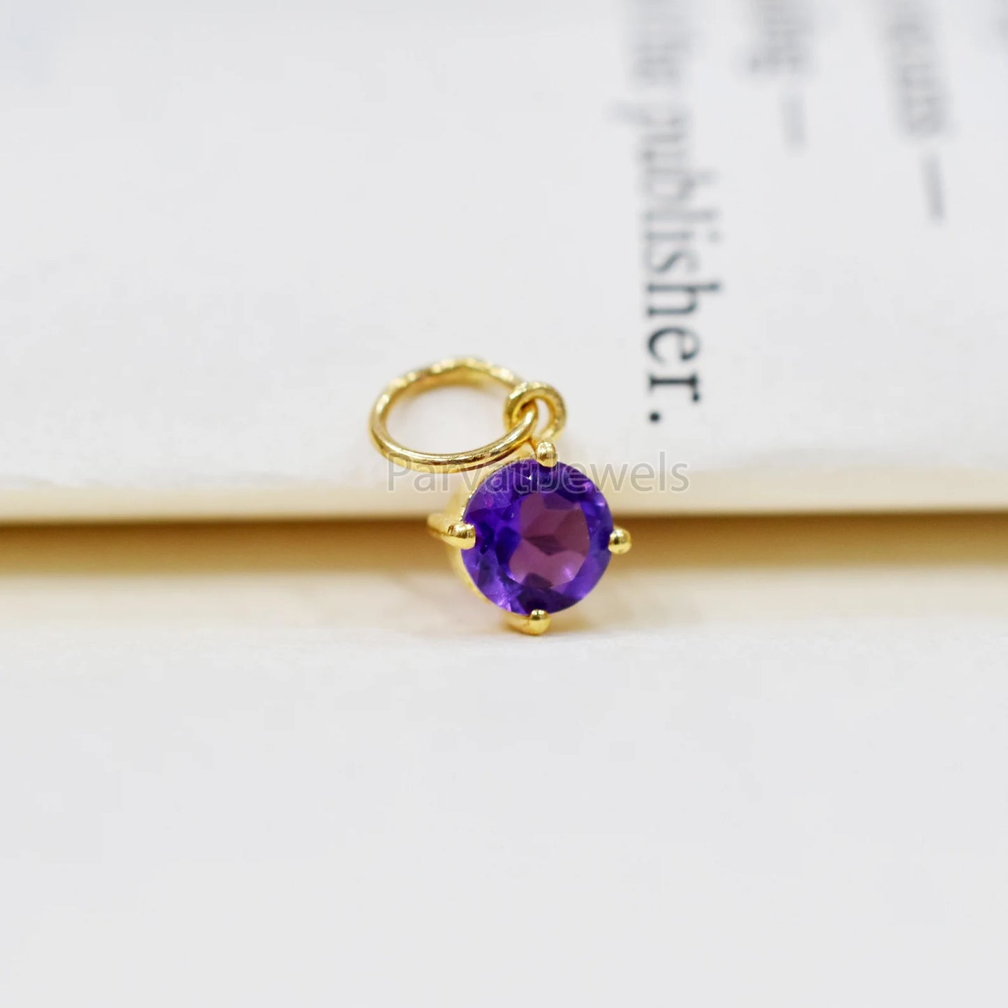 Natural African Amethyst Charm, 18k Solid Gold Charm, Prong Setting Jewelry, Gold Charm, Charm Pendant, Handmade Charm, February Birthstone