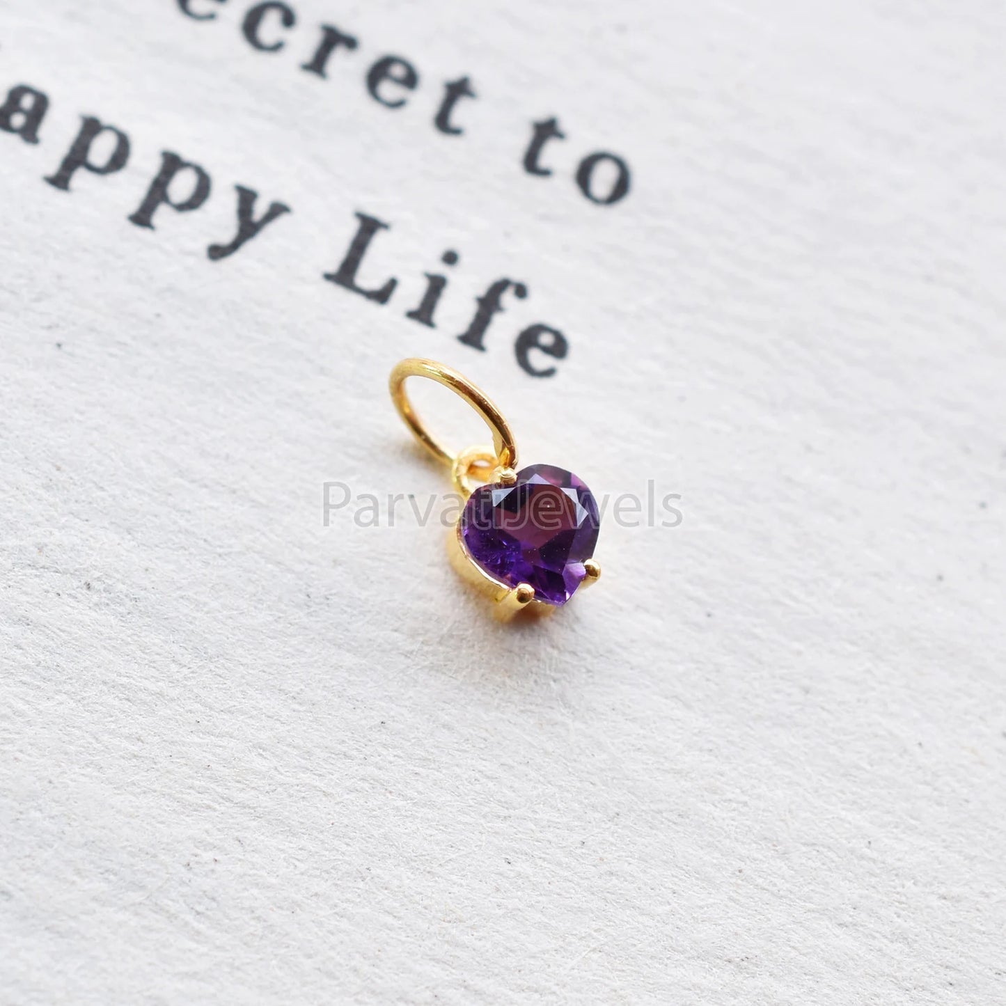 Beautiful Heart Shape Amethyst 18K Solid Gold Charm, Gold Charm, Amethyst Gold Charm, Solid Gold Charm, Handmade Gold Charm For Gifting