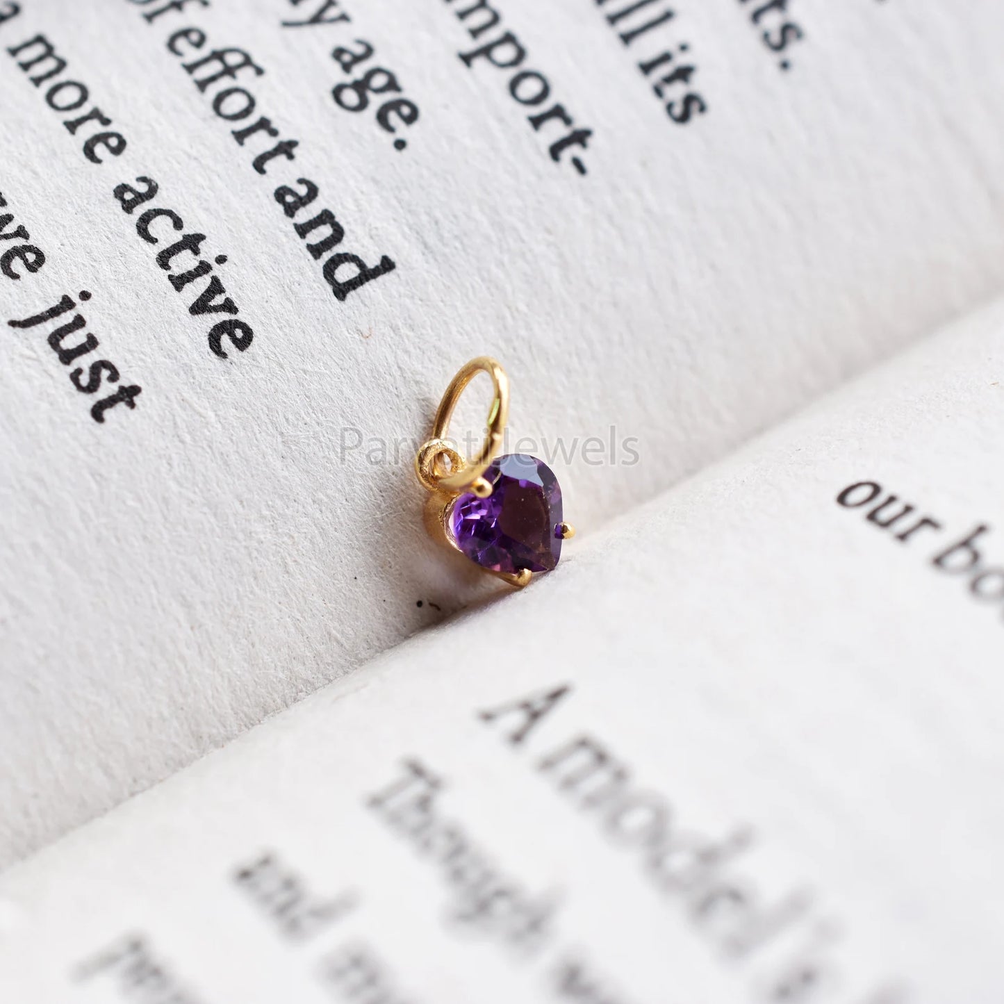 Beautiful Heart Shape Amethyst 18K Solid Gold Charm, Gold Charm, Amethyst Gold Charm, Solid Gold Charm, Handmade Gold Charm For Gifting