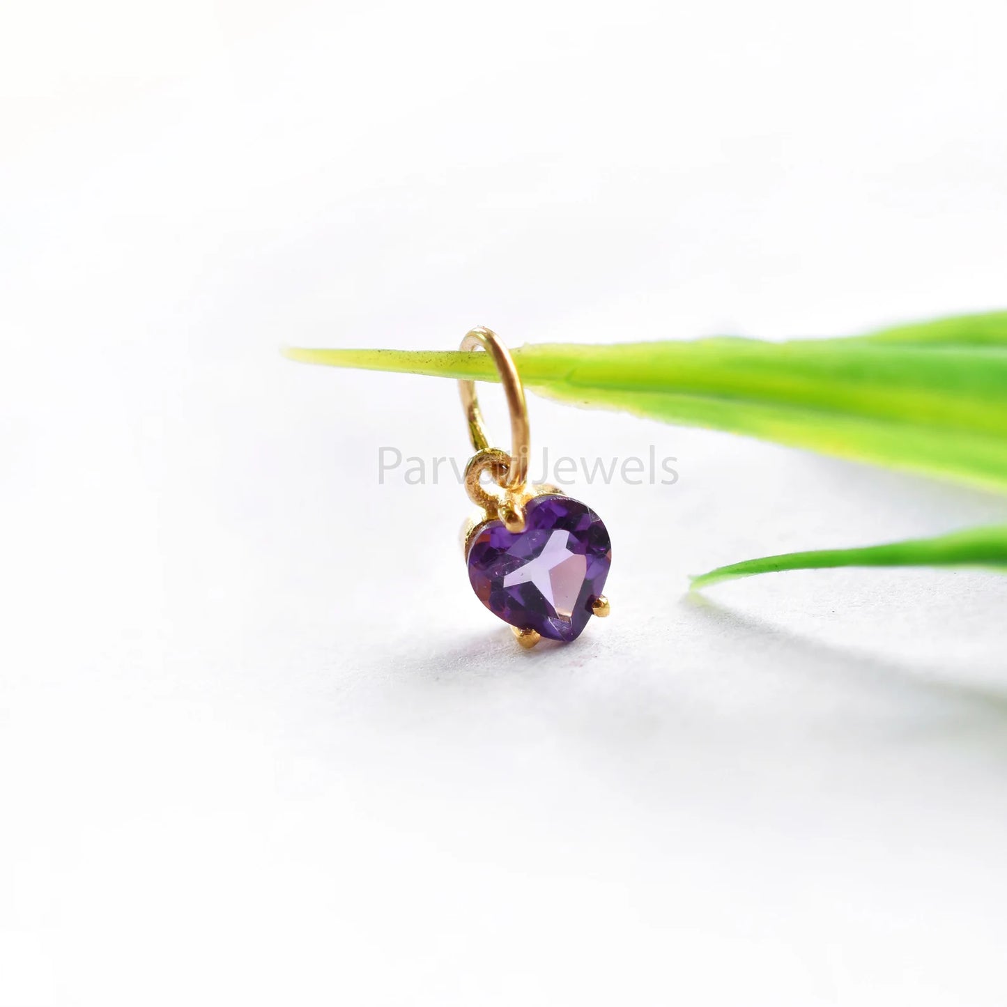Beautiful Heart Shape Amethyst 18K Solid Gold Charm, Gold Charm, Amethyst Gold Charm, Solid Gold Charm, Handmade Gold Charm For Gifting