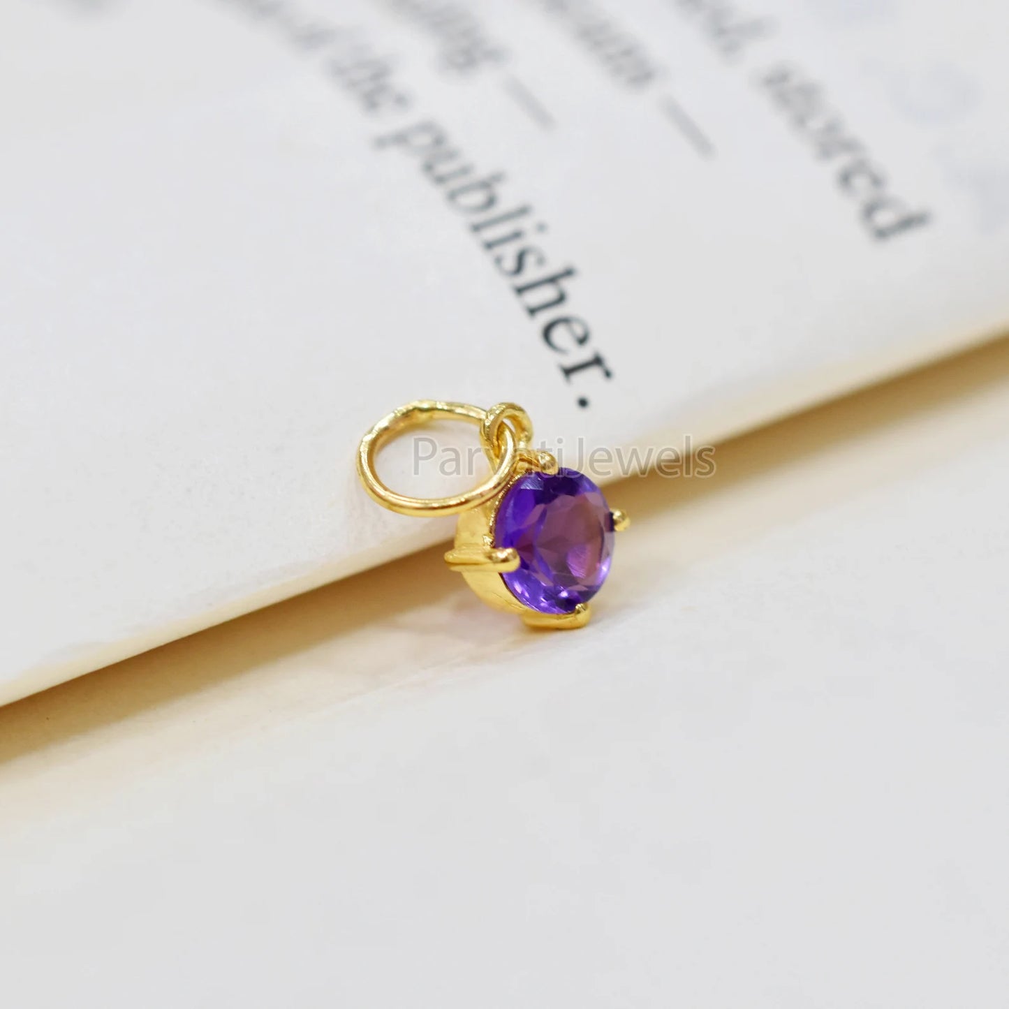 Natural African Amethyst Charm, 18k Solid Gold Charm, Prong Setting Jewelry, Gold Charm, Charm Pendant, Handmade Charm, February Birthstone