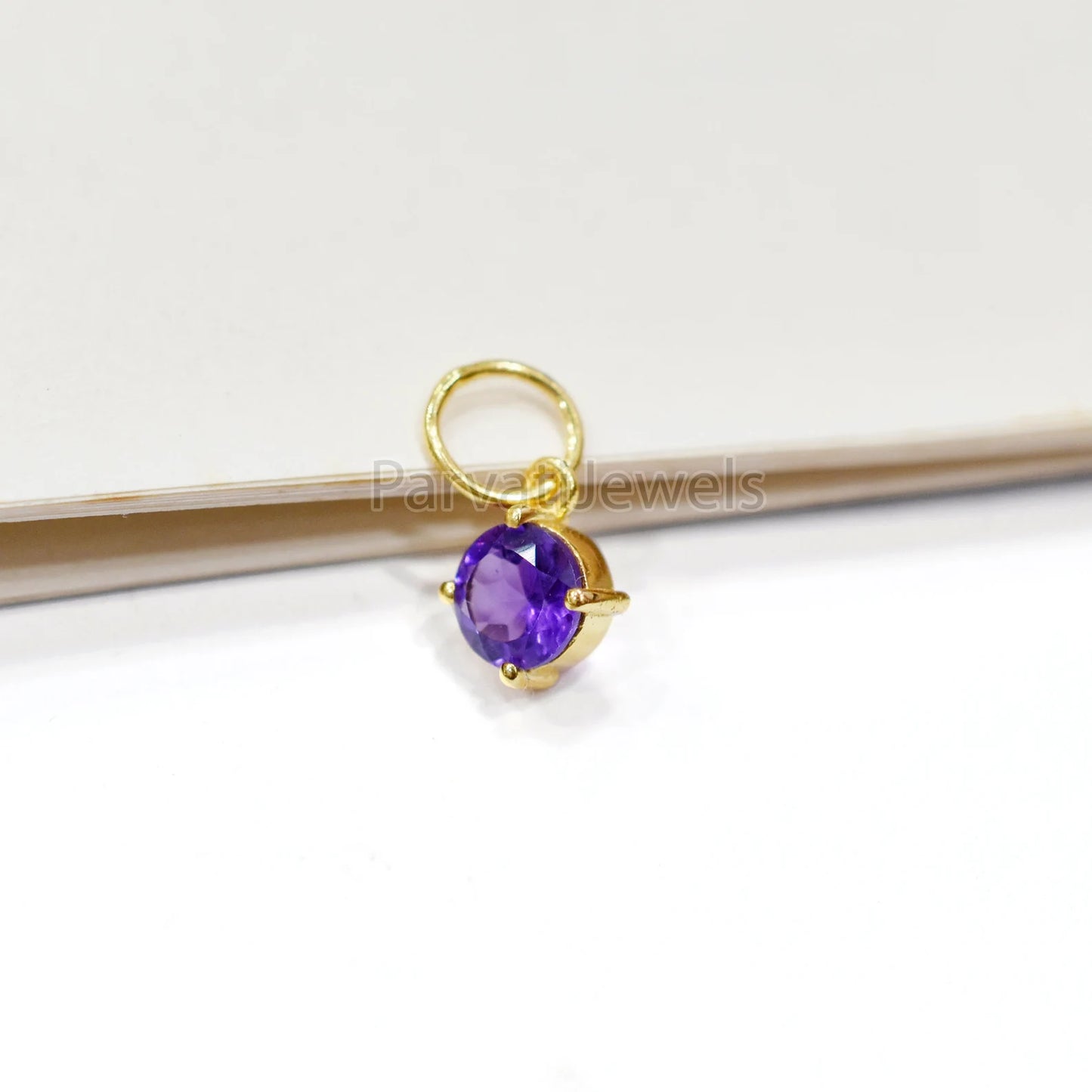 Natural African Amethyst Charm, 18k Solid Gold Charm, Prong Setting Jewelry, Gold Charm, Charm Pendant, Handmade Charm, February Birthstone