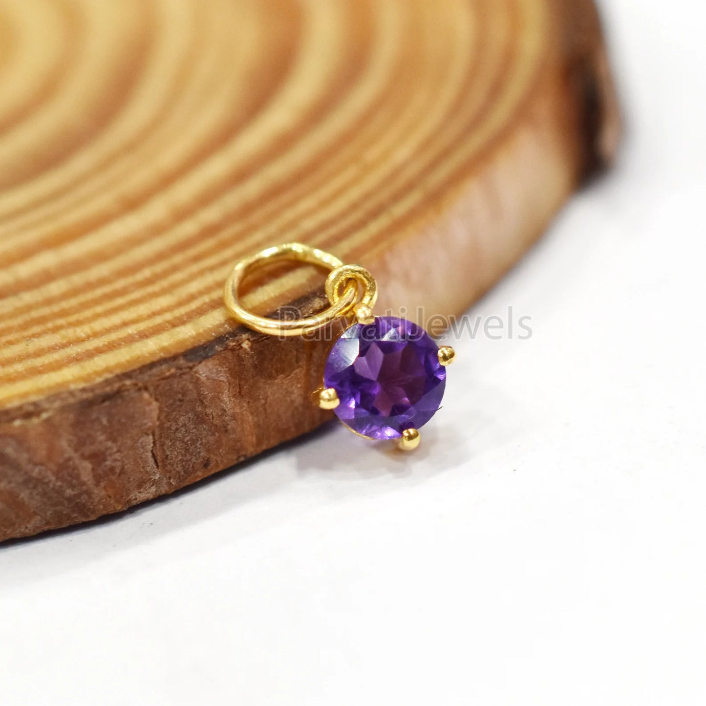 Natural African Amethyst Charm, 18k Solid Gold Charm, Prong Setting Jewelry, Gold Charm, Charm Pendant, Handmade Charm, February Birthstone