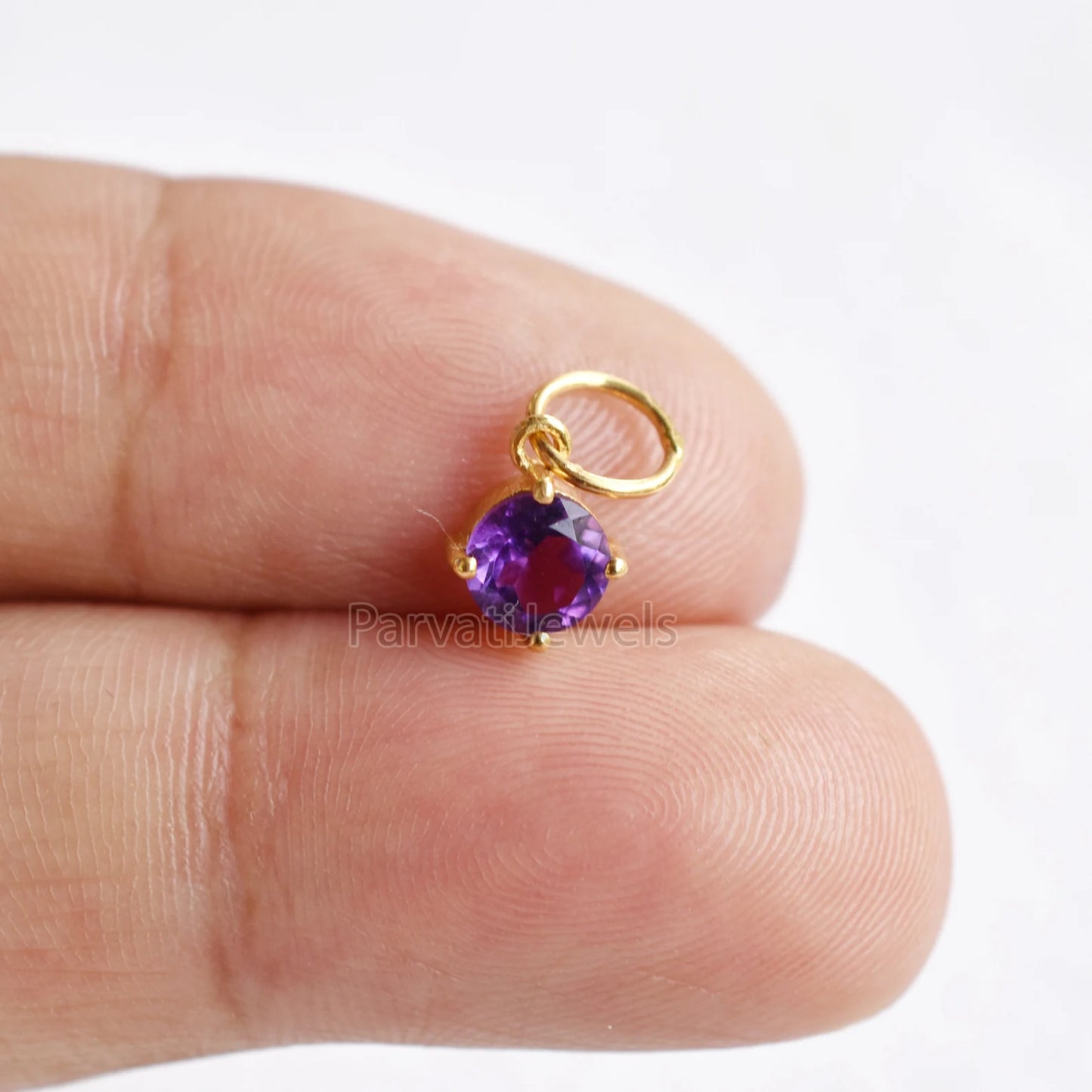 Natural African Amethyst Charm, 18k Solid Gold Charm, Prong Setting Jewelry, Gold Charm, Charm Pendant, Handmade Charm, February Birthstone