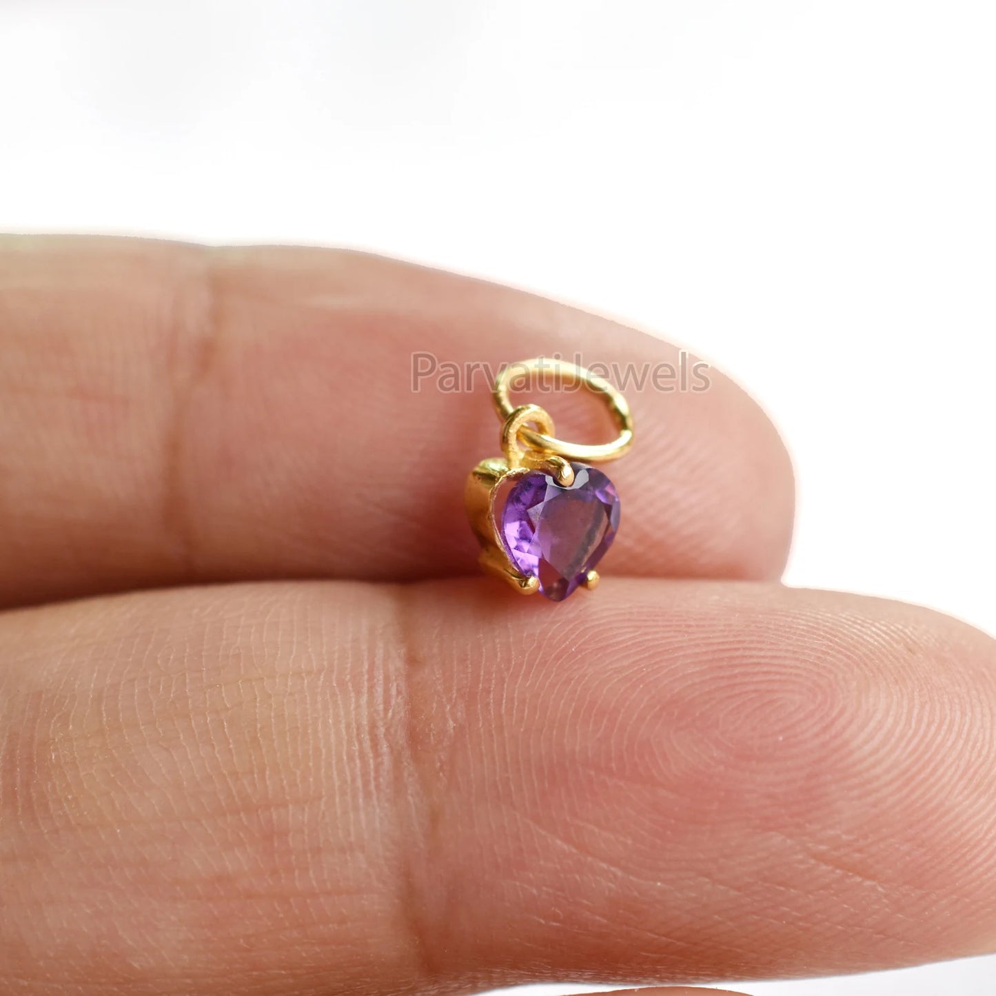 Beautiful Heart Shape Amethyst 18K Solid Gold Charm, Gold Charm, Amethyst Gold Charm, Solid Gold Charm, Handmade Gold Charm For Gifting