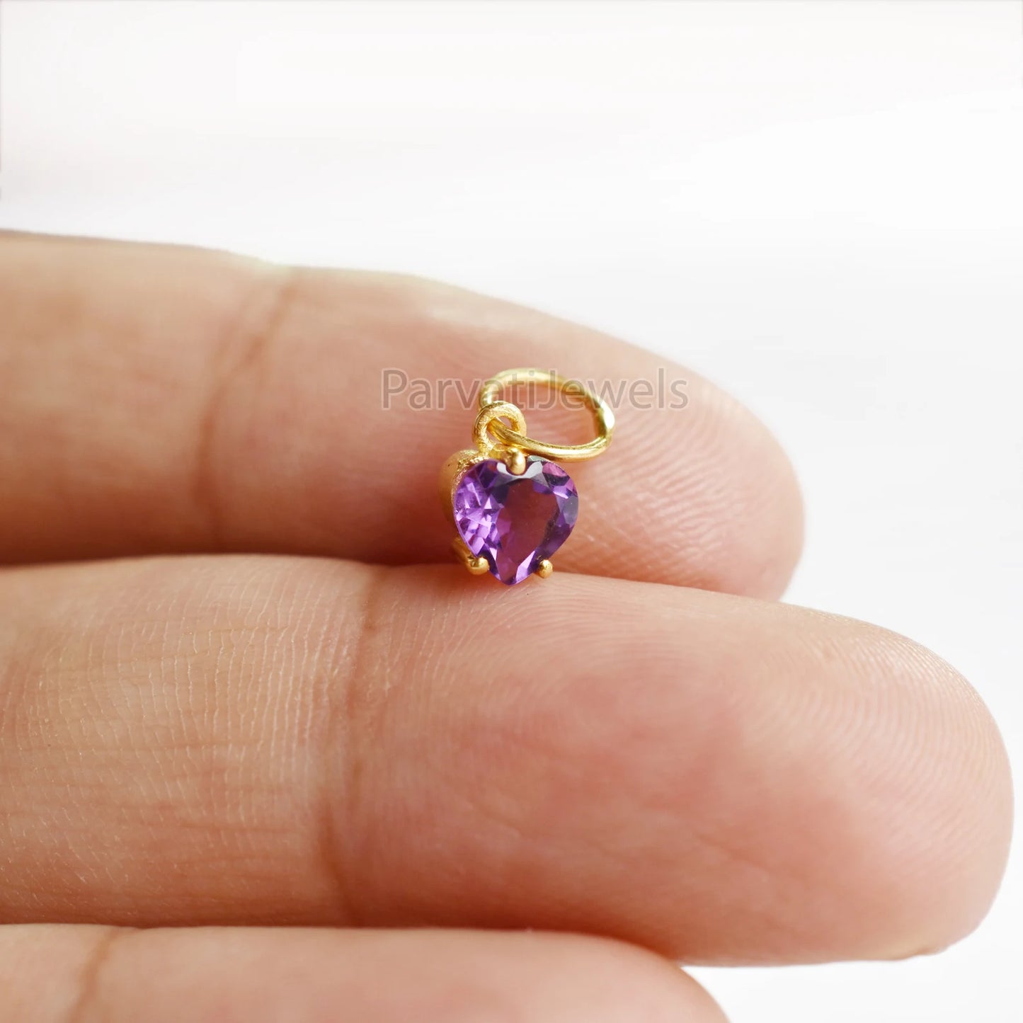 Beautiful Heart Shape Amethyst 18K Solid Gold Charm, Gold Charm, Amethyst Gold Charm, Solid Gold Charm, Handmade Gold Charm For Gifting