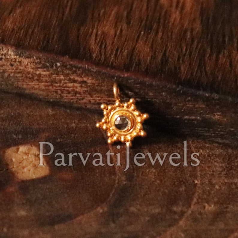 Natural Diamond Charm, 18k Solid Gold Charm, Rose Cut Diamond Charm, Handmade Gold Charm, Real Diamond Charm, Solid Gold Charm, Dainty Charm