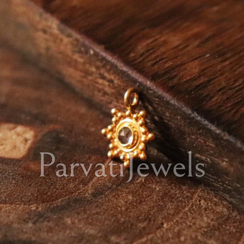 Natural Diamond Charm, 18k Solid Gold Charm, Rose Cut Diamond Charm, Handmade Gold Charm, Real Diamond Charm, Solid Gold Charm, Dainty Charm
