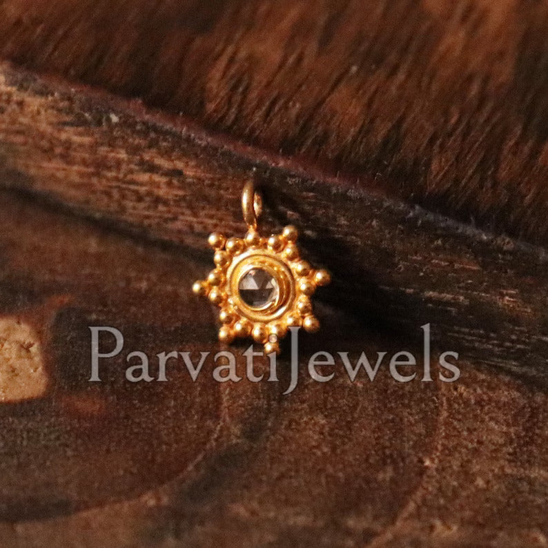 Natural Diamond Charm, 18k Solid Gold Charm, Rose Cut Diamond Charm, Handmade Gold Charm, Real Diamond Charm, Solid Gold Charm, Dainty Charm