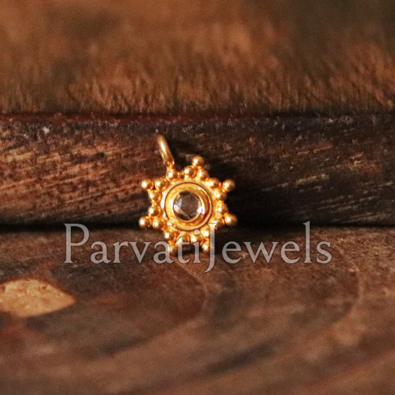 Natural Diamond Charm, 18k Solid Gold Charm, Rose Cut Diamond Charm, Handmade Gold Charm, Real Diamond Charm, Solid Gold Charm, Dainty Charm