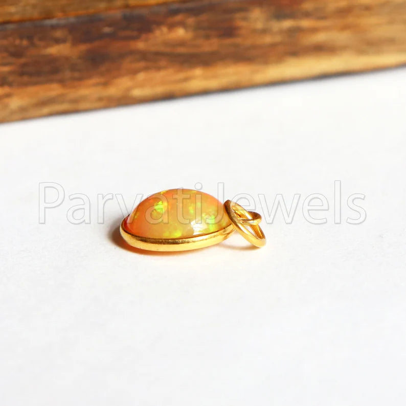 Natural Fire Ethiopian Opal Charm, 18k Solid Gold Charm, Yellow Fire Opal Charm, DAINTY Charms, 18 K Solid Gold , RARE Opal Gemstone ,Handmade Gold Charm, 7x9 Oval Charm, Gift For Christmas Charm, Gift For Her Charm, Gift For Wife Charm